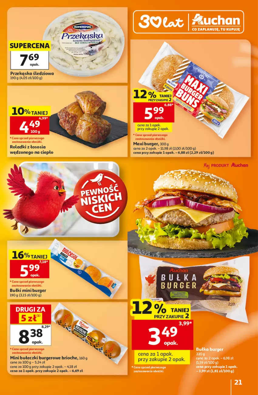 Gazetka promocyjna Auchan - 30 Lat Hipermarket - ważna 06.08 do 12.08.2026 - strona 21 - produkty: Bułeczki, Burger, Kask, Olej, Przekąska śledziowa, Sos