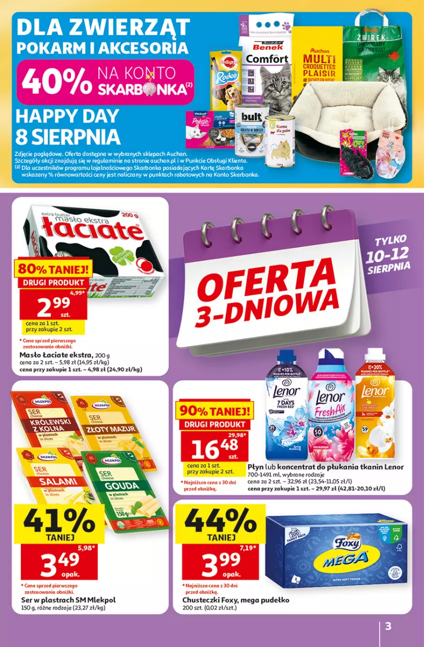 Gazetka promocyjna Auchan - 30 Lat Hipermarket - ważna 06.08 do 12.08.2026 - strona 3 - produkty: 7 Days, Chusteczki, Foxy, Lenor, Masło, Pudełko, Ser