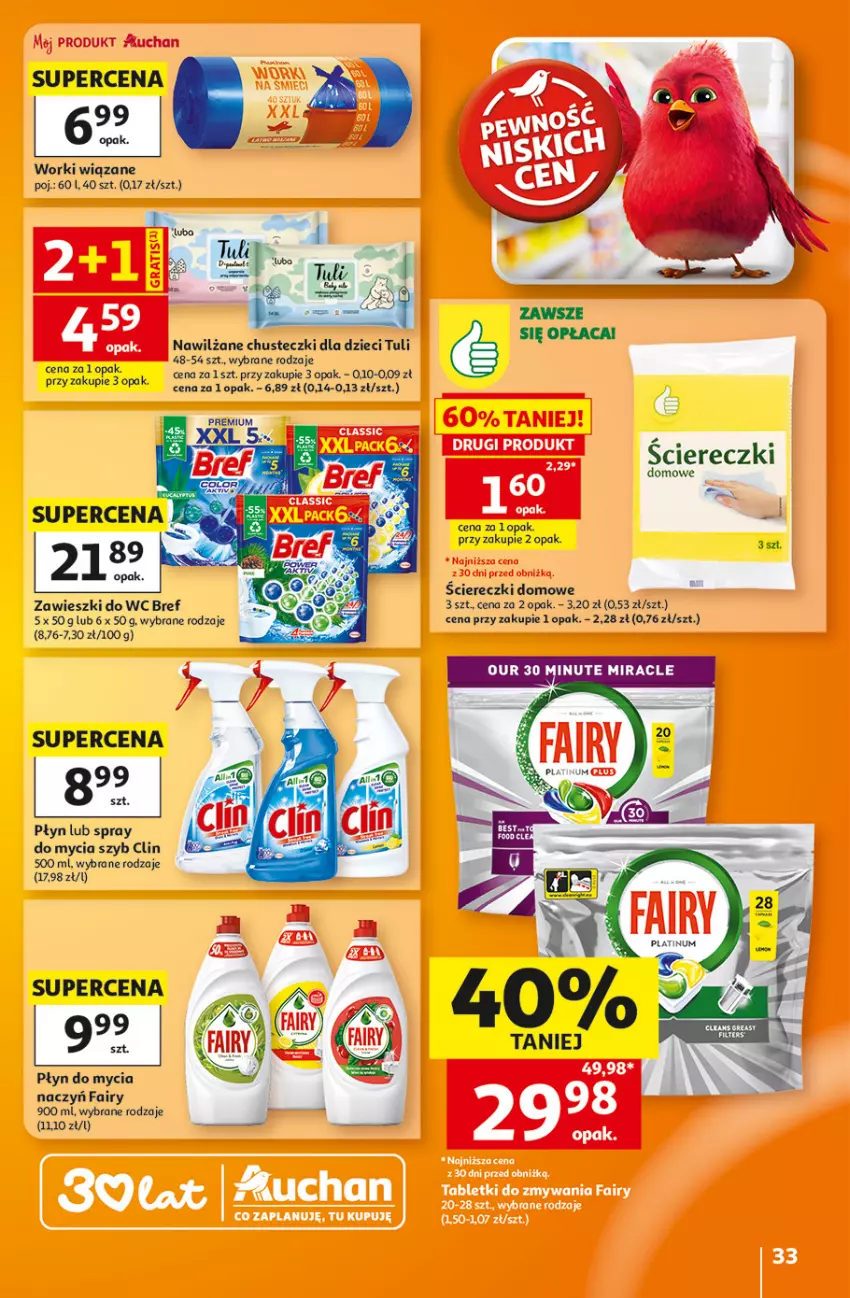 Gazetka promocyjna Auchan - 30 Lat Hipermarket - ważna 06.08 do 12.08.2026 - strona 33 - produkty: Bref, Chusteczki, Clin, Do mycia naczyń, Dzieci, Fa, Fairy, Płyn do mycia, Płyn do mycia naczyń, Zawieszki