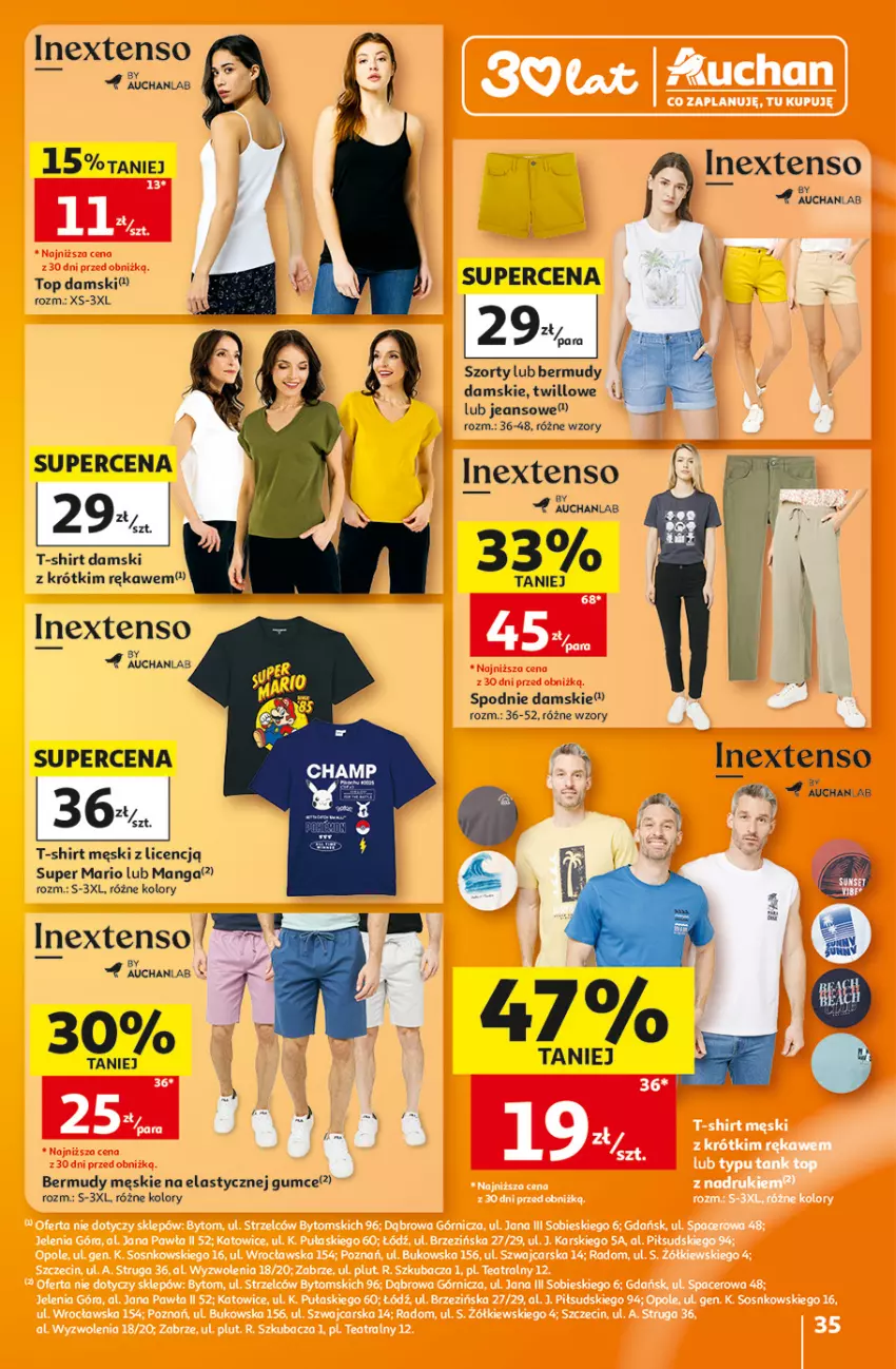 Gazetka promocyjna Auchan - 30 Lat Hipermarket - ważna 06.08 do 12.08.2026 - strona 35 - produkty: Bermudy, Spodnie, Szorty, T-shirt, Top
