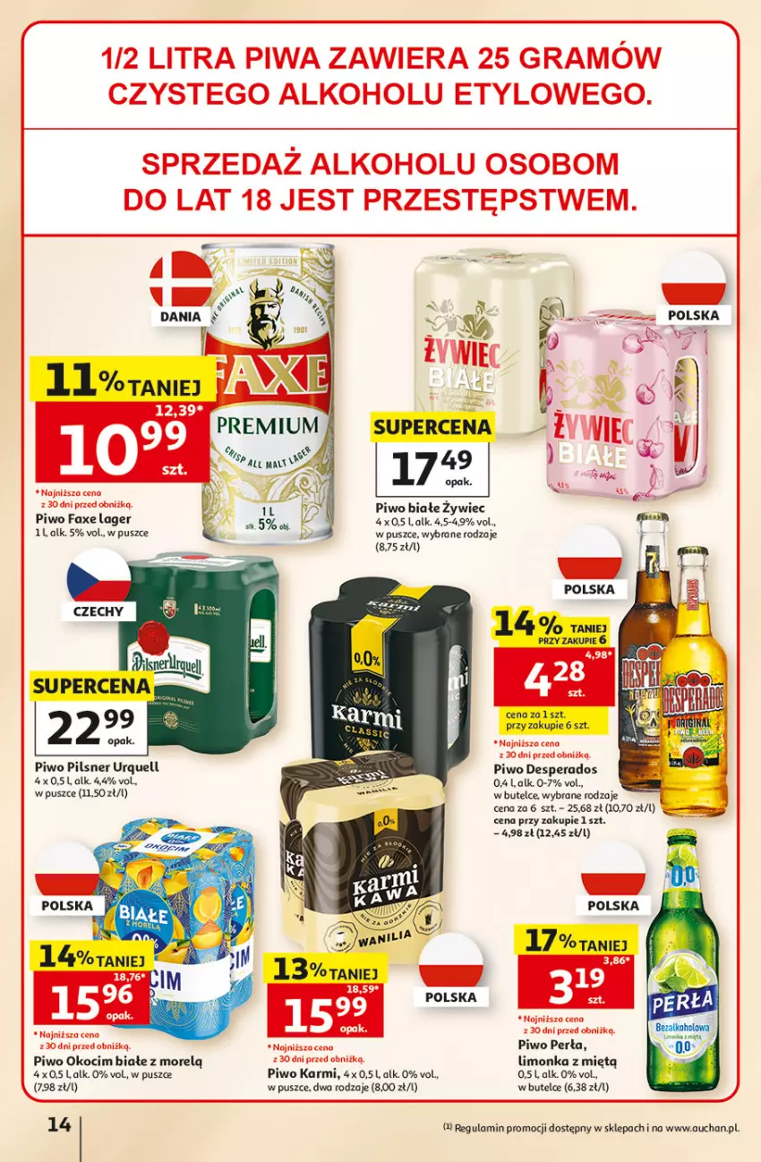 Gazetka promocyjna Auchan - 30 Lat Hipermarkett - ważna 05.06 do 10.06.2026 - strona 14 - produkty: Amica, Desperados, Fa, Gra, Karmi, Koc, Limonka, Okocim, Perła, Pilsner Urquell, Piwa, Piwo