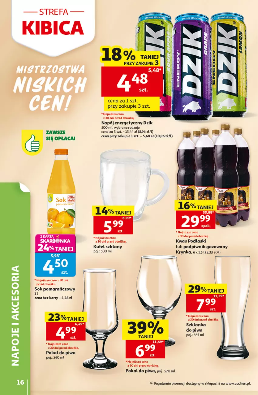 Gazetka promocyjna Auchan - 30 Lat Hipermarkett - ważna 05.06 do 10.06.2026 - strona 16 - produkty: BIC, Fa, Napój, Napój energetyczny, Piwa, Podlaski, Sok, Sok pomarańczowy
