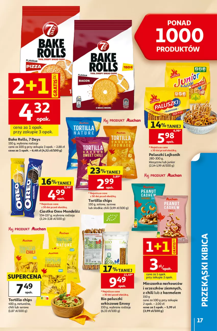 Gazetka promocyjna Auchan - 30 Lat Hipermarkett - ważna 05.06 do 10.06.2026 - strona 17 - produkty: 7 Days, Bake Rolls, Ciastka, Fa, Lajkonik, Oreo, Ser, Tortilla, Tortilla Chips