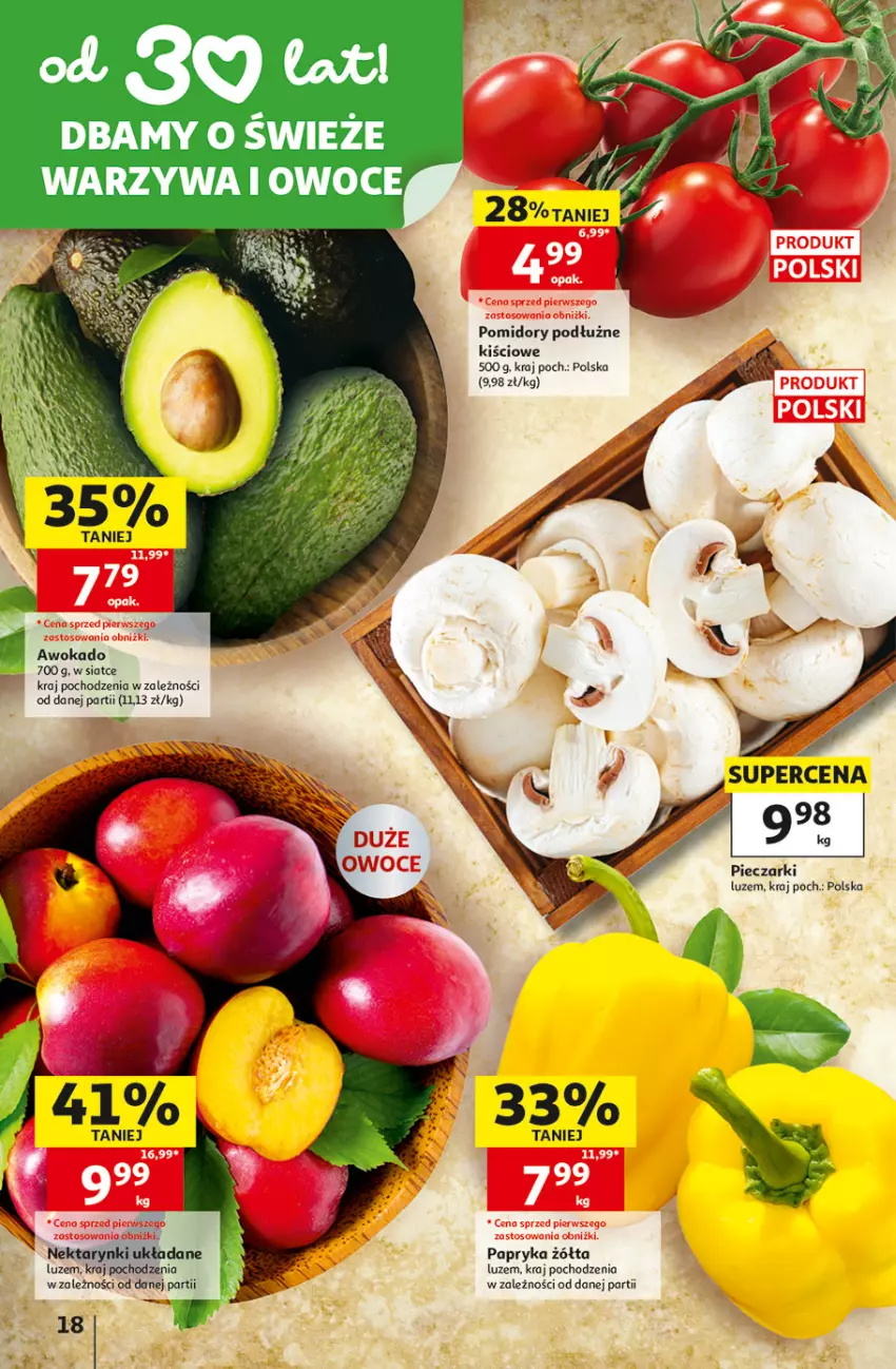 Gazetka promocyjna Auchan - 30 Lat Hipermarkett - ważna 05.06 do 10.06.2026 - strona 18 - produkty: Owoce, Papryka, Papryka żółta, Piec, Pomidory, Warzywa, Warzywa i owoce