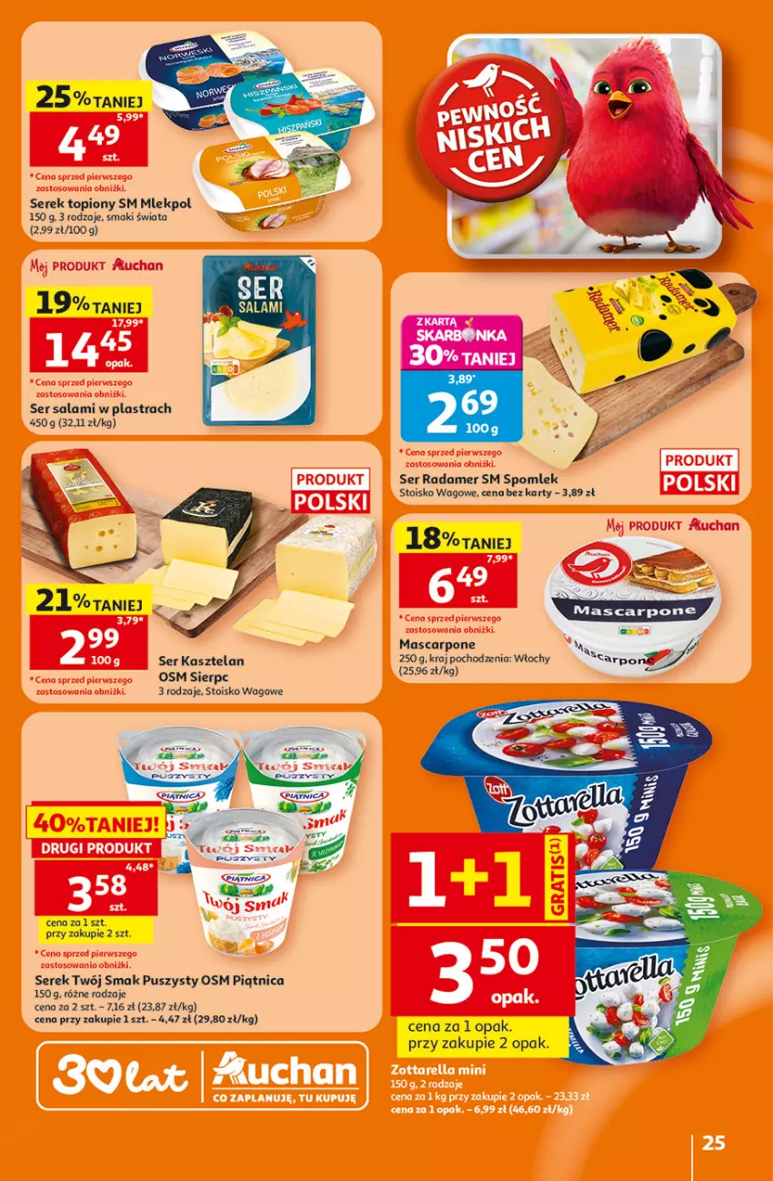 Gazetka promocyjna Auchan - 30 Lat Hipermarkett - ważna 05.06 do 10.06.2026 - strona 25 - produkty: Kasztelan, Mascarpone, Piątnica, Radamer, Salami, Ser, Ser salami, Serek, Top, Twój Smak