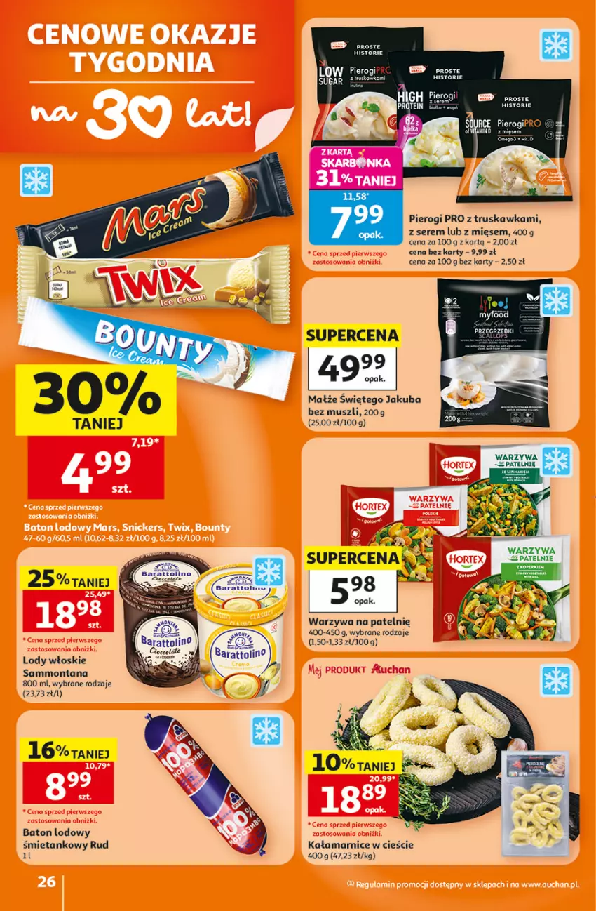 Gazetka promocyjna Auchan - 30 Lat Hipermarkett - ważna 05.06 do 10.06.2026 - strona 26 - produkty: Baton, Iams, Lody, Małże, Mus, Pierogi, Ser, Warzywa, Warzywa na patelnie