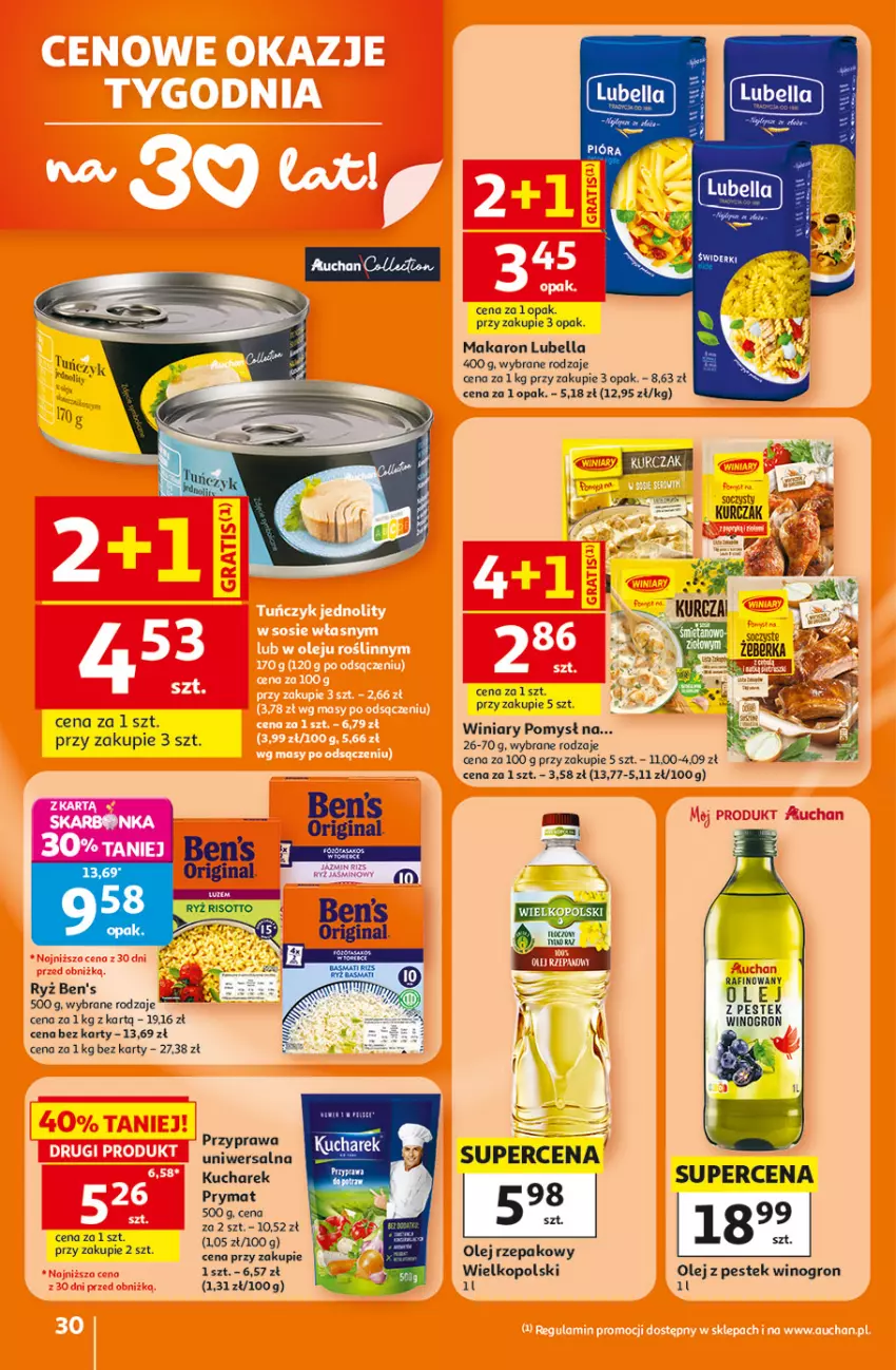 Gazetka promocyjna Auchan - 30 Lat Hipermarkett - ważna 05.06 do 10.06.2026 - strona 30 - produkty: Bell, Bella, Kucharek, Lubella, Makaron, Olej, Olej rzepakowy, Ryż, Stek, Winiary, Wino