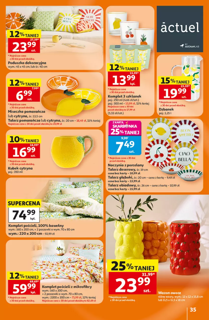 Gazetka promocyjna Auchan - 30 Lat Hipermarkett - ważna 05.06 do 10.06.2026 - strona 35 - produkty: Deser, Dzbanek, Fa, Komplet pościeli, Kubek, Miseczka, Poduszka, Poduszka dekoracyjna, Por, Pościel, Ser, Talerz, Talerz deserowy, Talerz głęboki, Talerz obiadowy