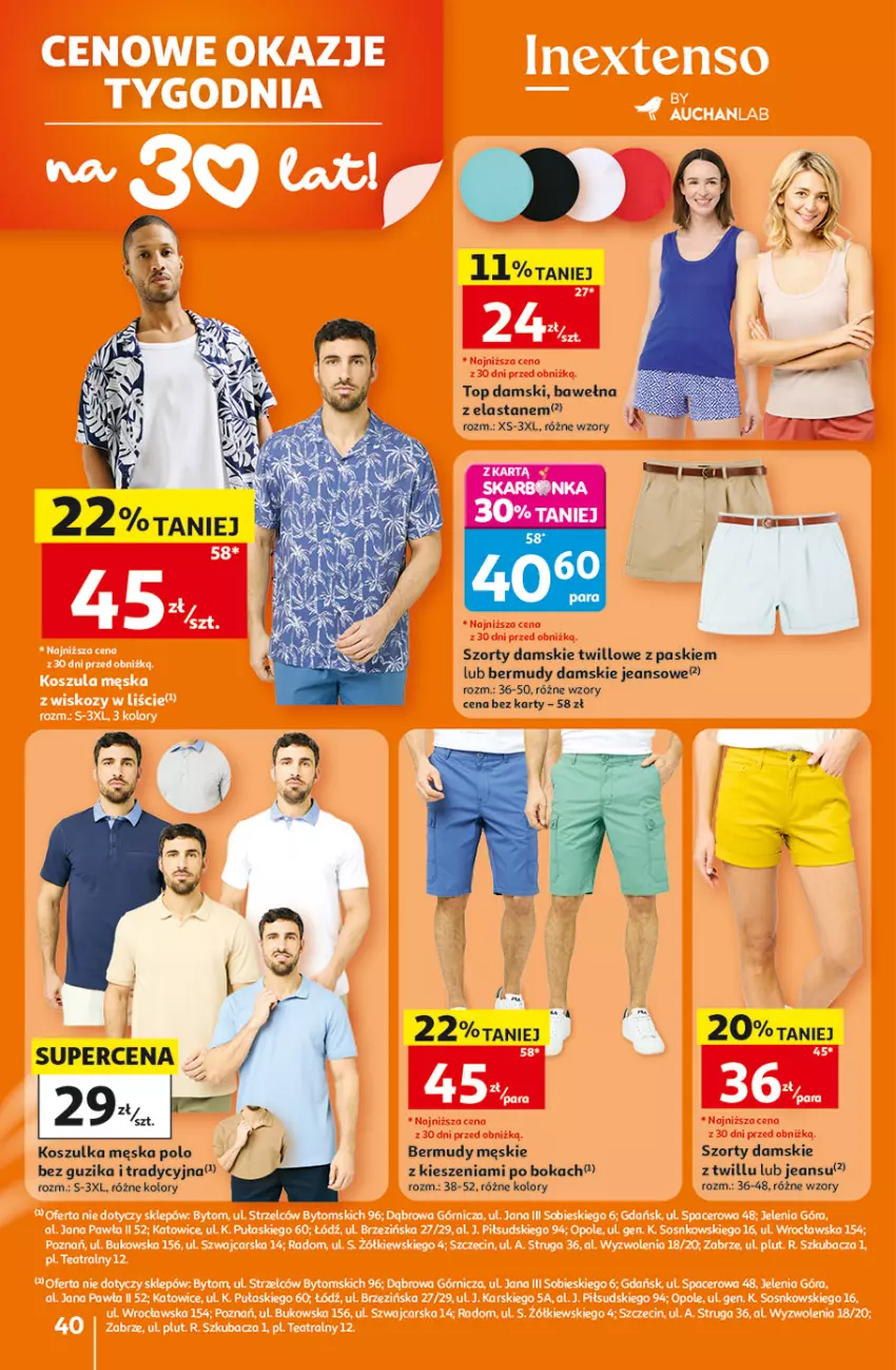 Gazetka promocyjna Auchan - 30 Lat Hipermarkett - ważna 05.06 do 10.06.2026 - strona 40 - produkty: Bermudy, Kosz, Koszulka, Szorty, Top, Wełna
