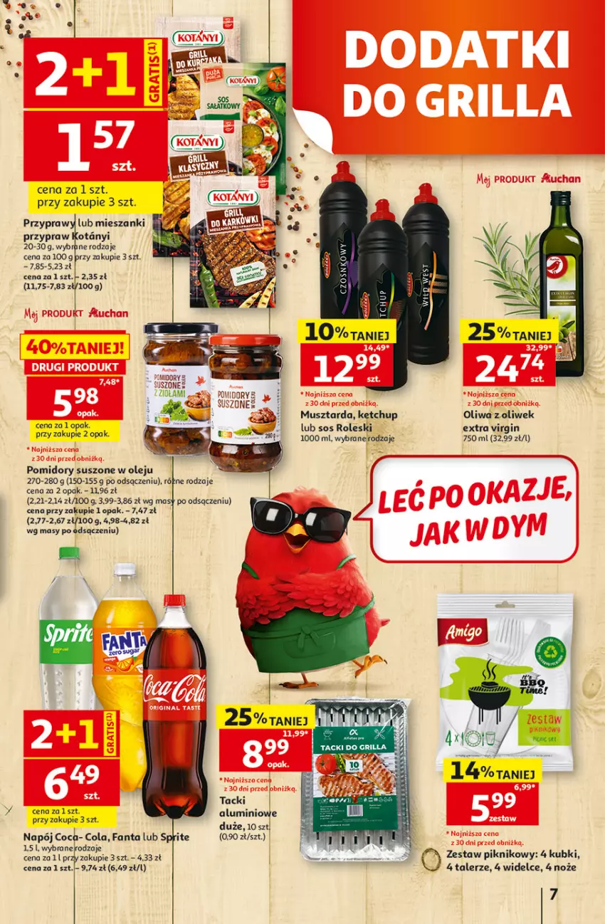 Gazetka promocyjna Auchan - 30 Lat Hipermarkett - ważna 05.06 do 10.06.2026 - strona 7 - produkty: Fa, Fanta, Gin, Ketchup, Mus, Musztarda, Napój, Noż, Olej, Oliwa, Oliwa z oliwek, Pomidory, Przyprawy, Sos, Sprite, Talerz