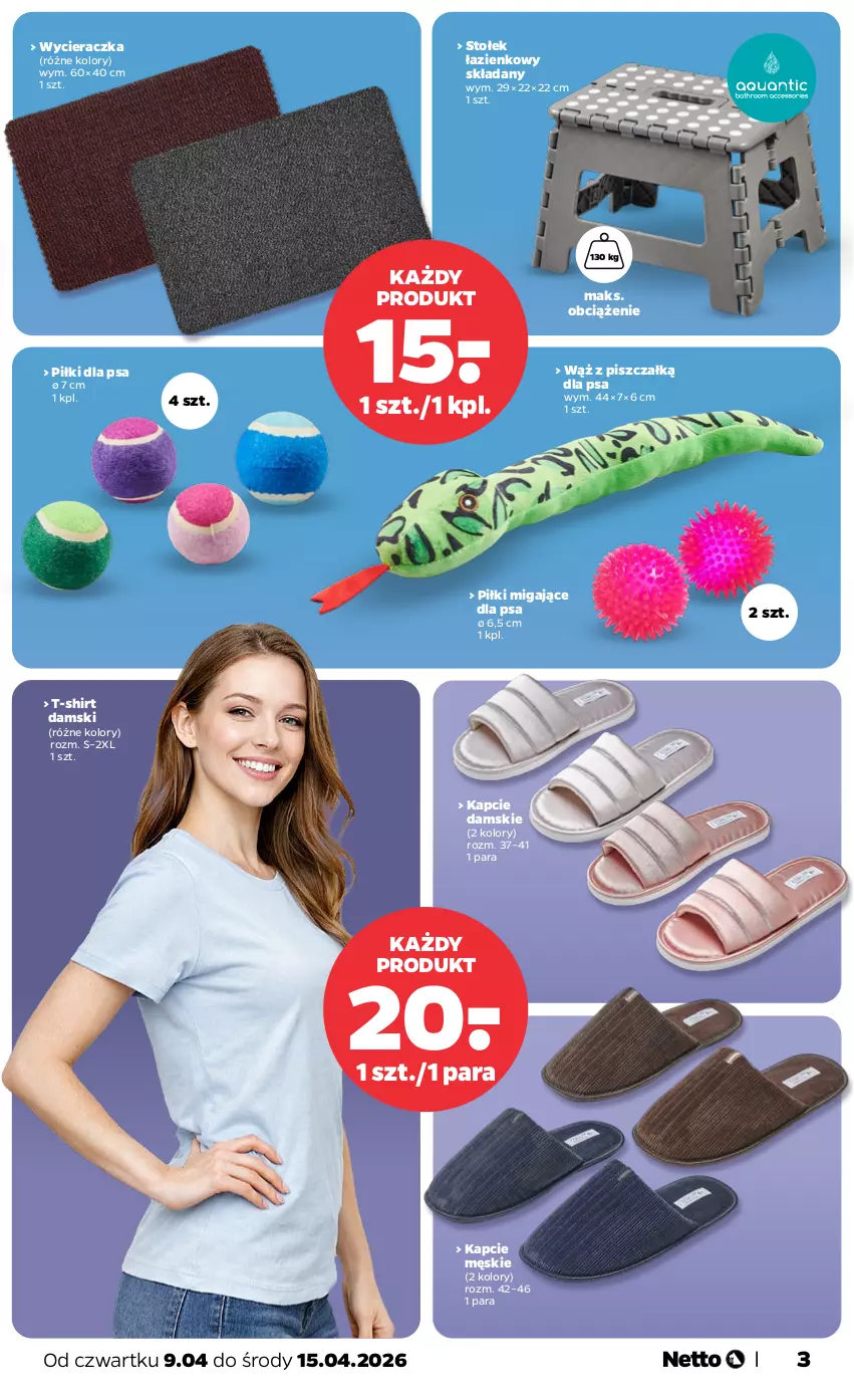 Gazetka promocyjna Netto - Od Czwartku - ważna 09.04 do 15.04.2026 - strona 3 - produkty: Kapcie, Stołek, T-shirt, Wycieraczka