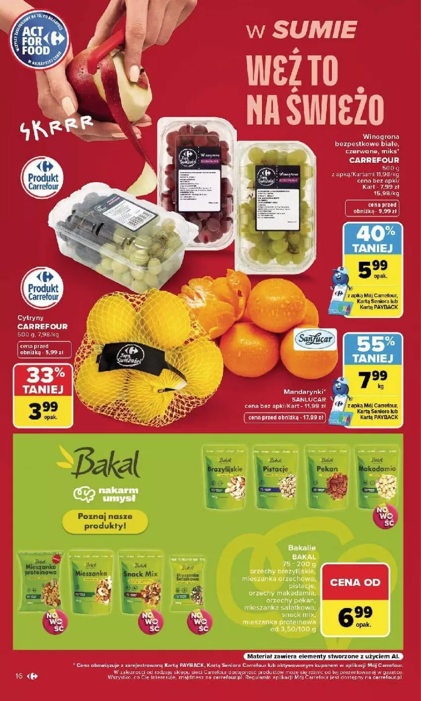 Gazetka promocyjna Carrefour - Gazetka Carrefour, Market w SUMIE najlepszy, od poniedziałku - ważna 21.09 do 26.09.2026 - strona 18 - produkty: Fa, Mandarynki, Mieszanka sałat, Pistacje, Por, Sałat, Wino, Winogrona, Winogrona bezpestkowe