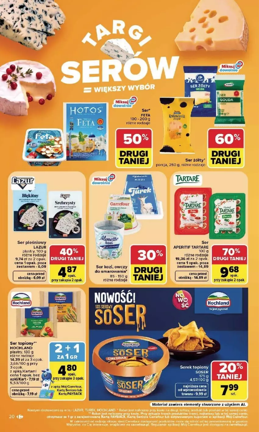 Gazetka promocyjna Carrefour - Gazetka Carrefour, Market w SUMIE najlepszy, od poniedziałku - ważna 21.09 do 26.09.2026 - strona 22 - produkty: Feta, Hochland, Lazur, Por, Ser, Ser kozi, Ser pleśniowy, Ser topiony, Serek, Sos, Tarta, Tartare, Top