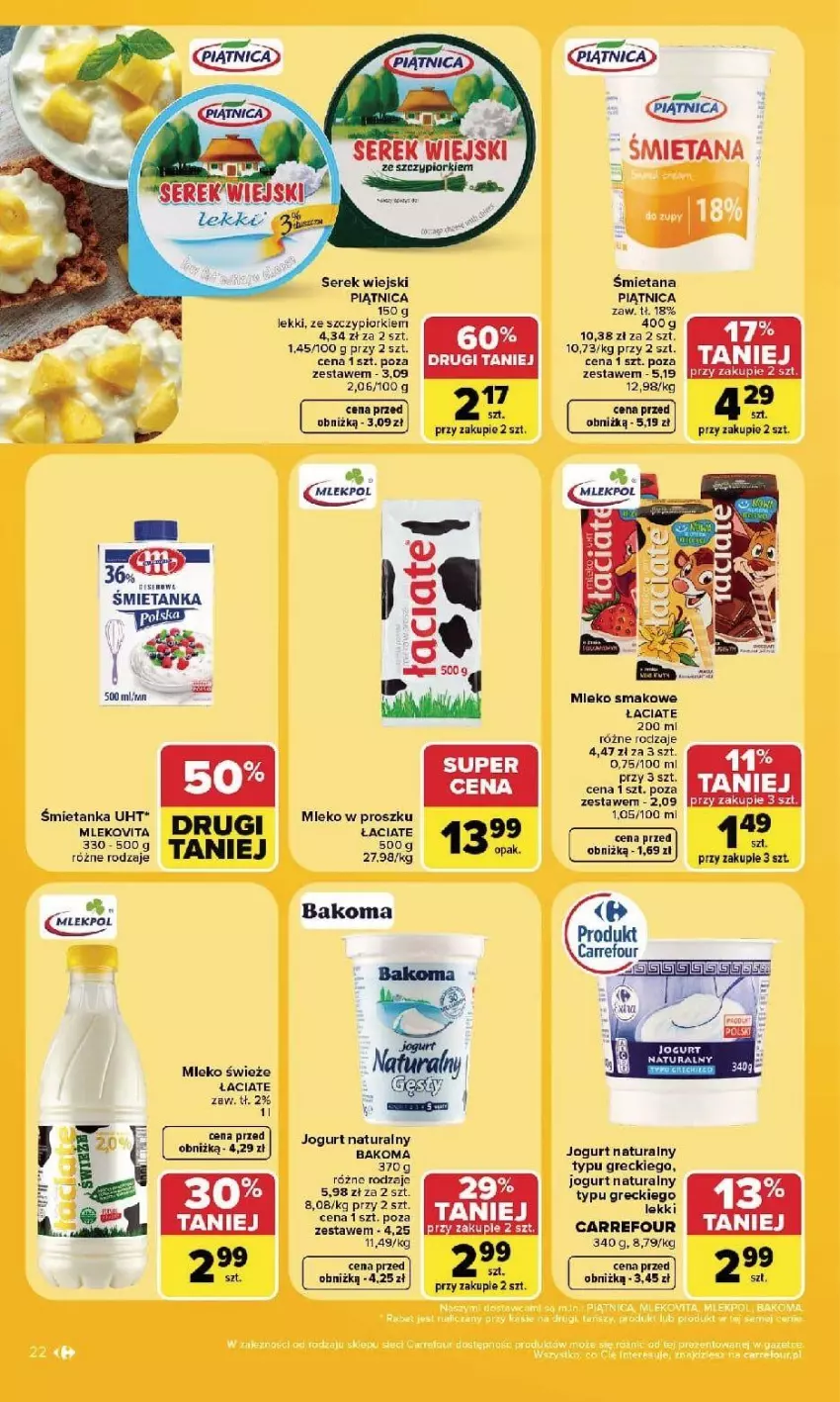 Gazetka promocyjna Carrefour - Gazetka Carrefour, Market w SUMIE najlepszy, od poniedziałku - ważna 21.09 do 26.09.2026 - strona 24 - produkty: Bakoma, Jogurt, Jogurt naturalny, Mleko, Mleko smakowe, Mleko w proszku, Piątnica, Ser, Serek, Serek wiejski