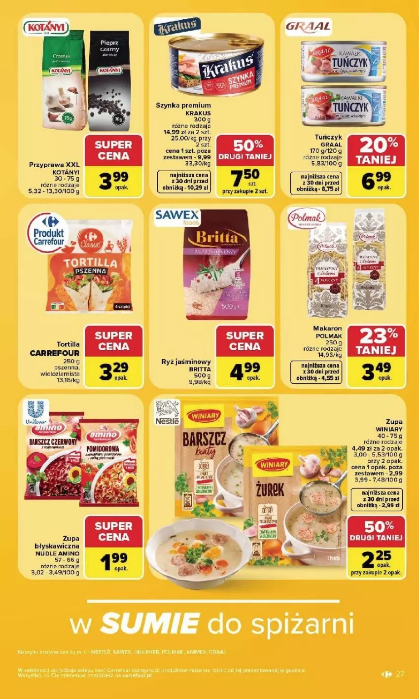 Gazetka promocyjna Carrefour - Gazetka Carrefour, Market w SUMIE najlepszy, od poniedziałku - ważna 21.09 do 26.09.2026 - strona 29 - produkty: Gra, Graal, Koc, Krakus, Ryż, Szynka, Szynka premium, Tortilla, Tuńczyk, Winiary, Zupa