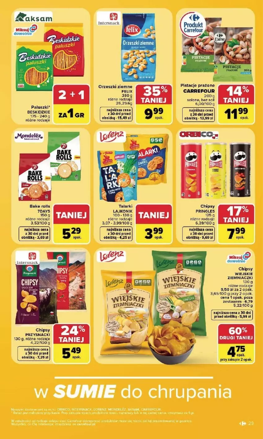 Gazetka promocyjna Carrefour - Gazetka Carrefour, Market w SUMIE najlepszy, od poniedziałku - ważna 21.09 do 26.09.2026 - strona 31 - produkty: Aksam, Bake Rolls, Beskidzki, Chipsy, Felix, Lajkonik, Orzeszki, Orzeszki ziemne, Pistacje, Pringles, Przysnacki