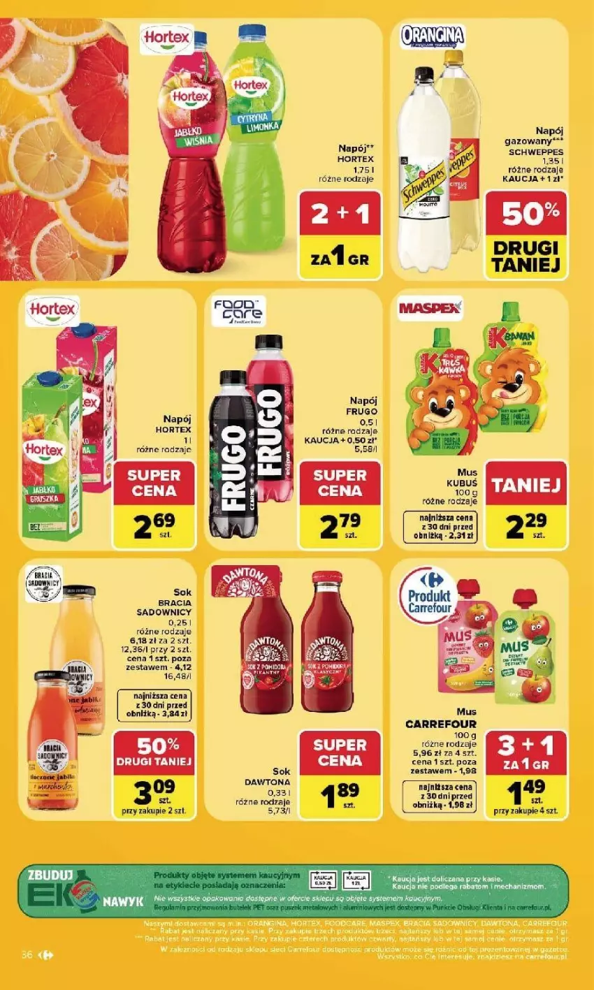 Gazetka promocyjna Carrefour - Gazetka Carrefour, Market w SUMIE najlepszy, od poniedziałku - ważna 21.09 do 26.09.2026 - strona 38 - produkty: Dawtona, Hortex, Mus, Napój, Napój gazowany, Schweppes, Sok