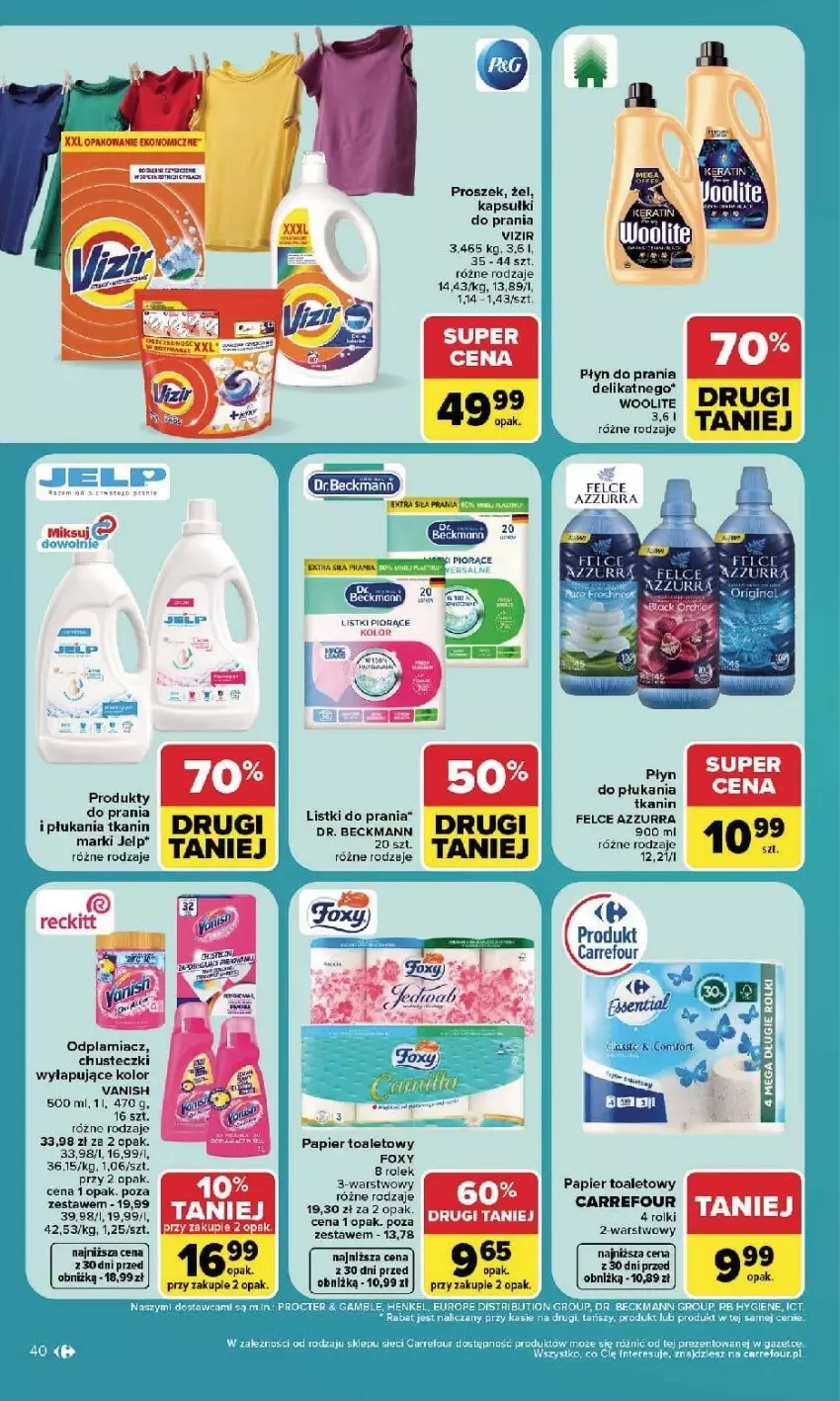 Gazetka promocyjna Carrefour - Gazetka Carrefour, Market w SUMIE najlepszy, od poniedziałku - ważna 21.09 do 26.09.2026 - strona 42 - produkty: Chusteczki, EPEE, Fa, Foxy, Kapsułki do prania, Odplamiacz, Papier, Papier toaletowy, Płyn do płukania, Płyn do prania, Por, Rolki, Vanish, Vizir, Woolite