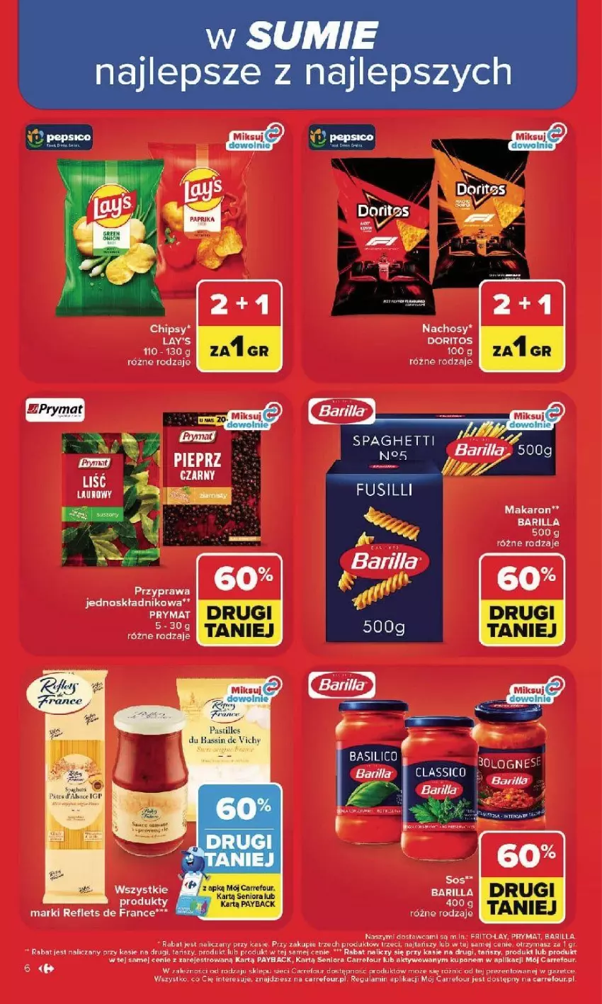 Gazetka promocyjna Carrefour - Gazetka Carrefour, Market w SUMIE najlepszy, od poniedziałku - ważna 21.09 do 26.09.2026 - strona 8 - produkty: Barilla, Chipsy, Fa, Laur, Makaron, Prymat, Ser, Spaghetti, Vichy