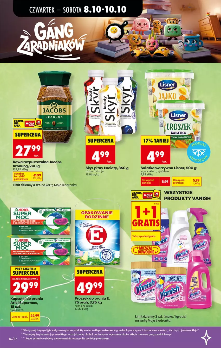 Gazetka promocyjna Biedronka - Od Czwartku - ważna 08.10 do 10.10.2026 - strona 22 - produkty: Ariel, Gra, Groszek, Jacobs, Kapsułki do prania, Kawa, Kawa rozpuszczalna, Lisner, Odplamiacz, Proszek do prania, Sałat, Sałatka, Sałatka warzywna