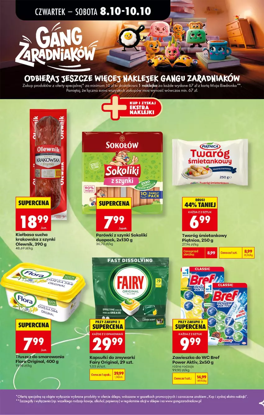 Gazetka promocyjna Biedronka - Od Czwartku - ważna 08.10 do 10.10.2026 - strona 24 - produkty: Bref, Fa, Gin, Kiełbasa, Klej, Mięta, Mus, Olewnik, Parówki, Parówki z szynki, Piątnica, Sok, Twaróg, Twaróg śmietankowy, Zawieszka do wc