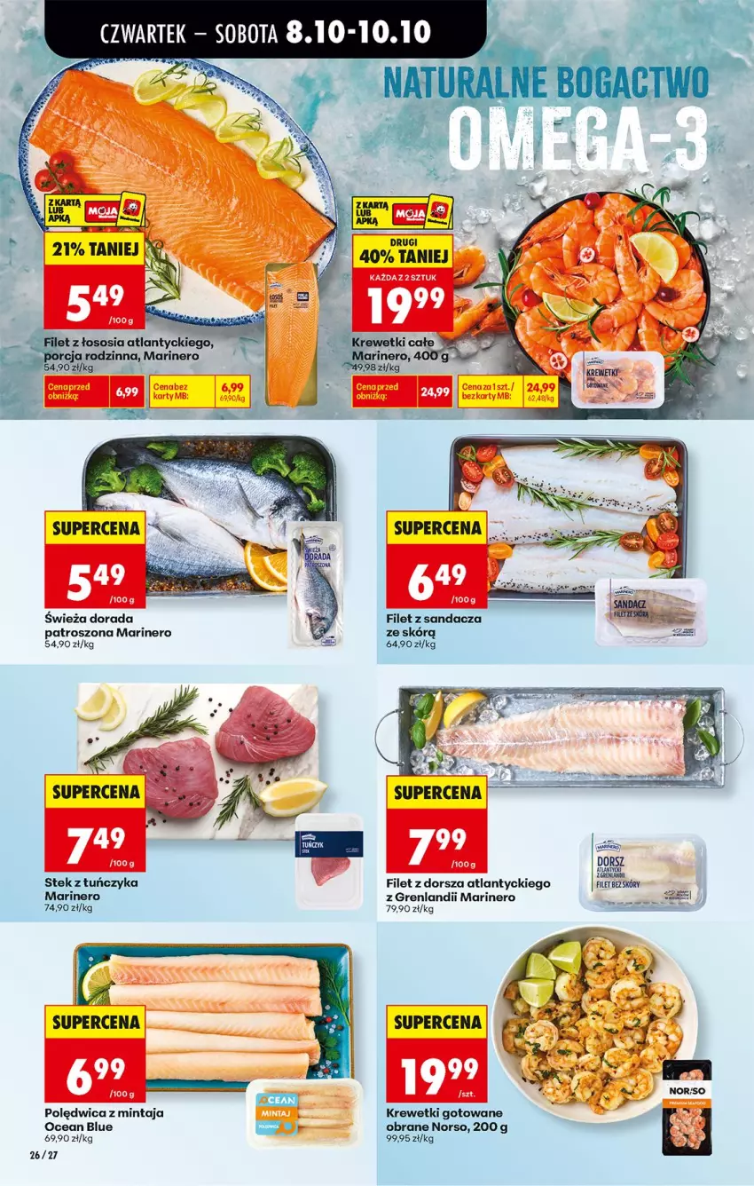 Gazetka promocyjna Biedronka - Od Czwartku - ważna 08.10 do 10.10.2026 - strona 36 - produkty: Dorsz, Filet z dorsza atlantyckiego, Krewetki, Lanki, Mintaj, Polędwica, Por, Sandacz, Stek, Tuńczyk