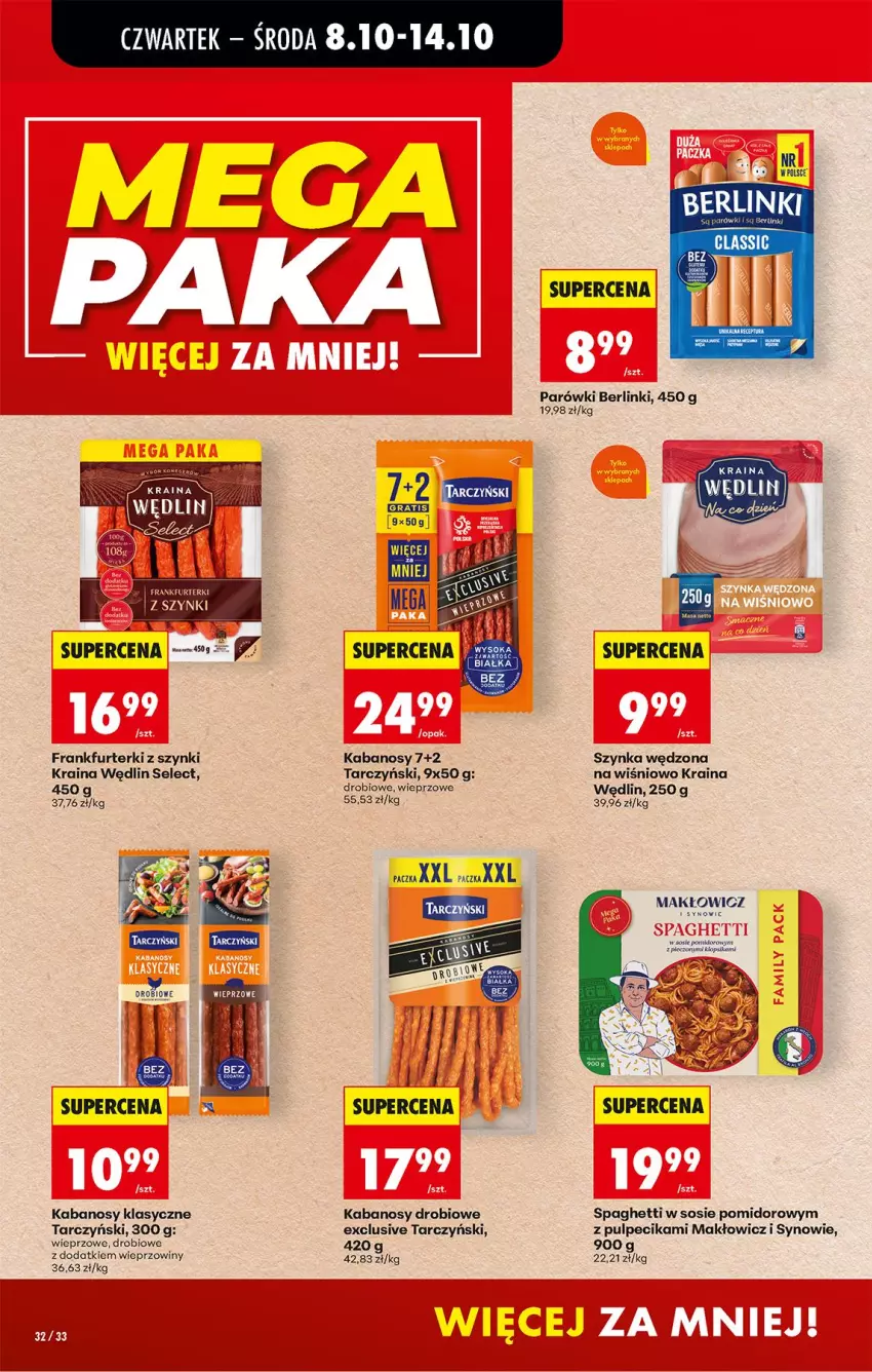 Gazetka promocyjna Biedronka - Od Czwartku - ważna 08.10 do 10.10.2026 - strona 48 - produkty: Berlinki, Frankfurterki, Kabanos, Parówki, Sos, Spaghetti, Szynka, Tarczyński