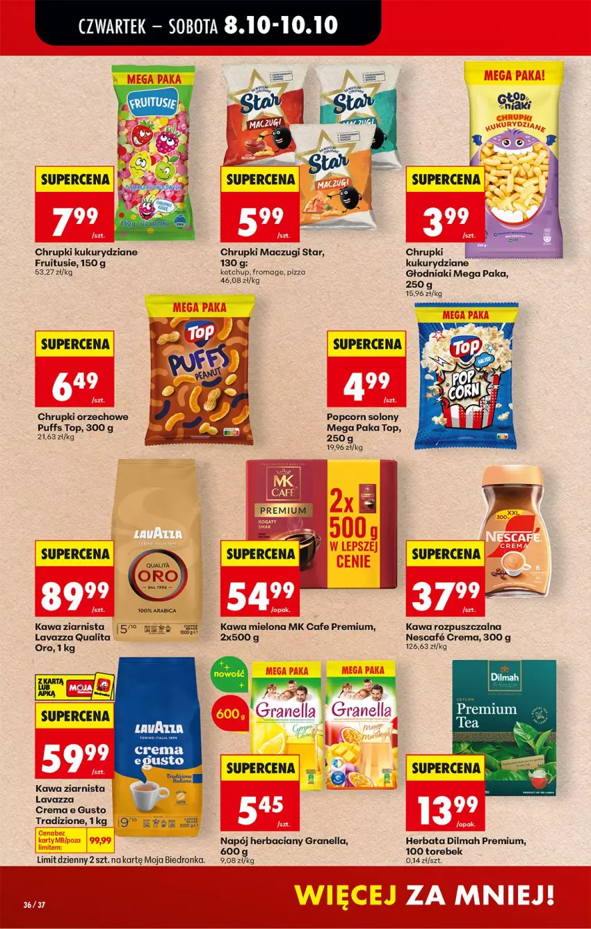 Gazetka promocyjna Biedronka - Od Czwartku - ważna 08.10 do 10.10.2026 - strona 52 - produkty: Chrupki, Dilmah, Gra, Herbata, Kawa, Kawa mielona, Kawa rozpuszczalna, Kawa ziarnista, Ketchup, Lavazza, Napój, Pizza, Popcorn, Puf, Top