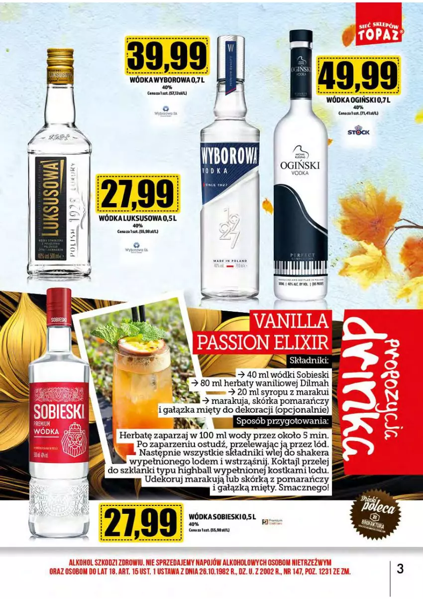 Gazetka promocyjna Topaz - Gazetka - ważna 01.10 do 31.10.2024 - strona 3 - produkty: Dilmah, Lanki, Ogiński, Syrop, Wódka, Wyborowa