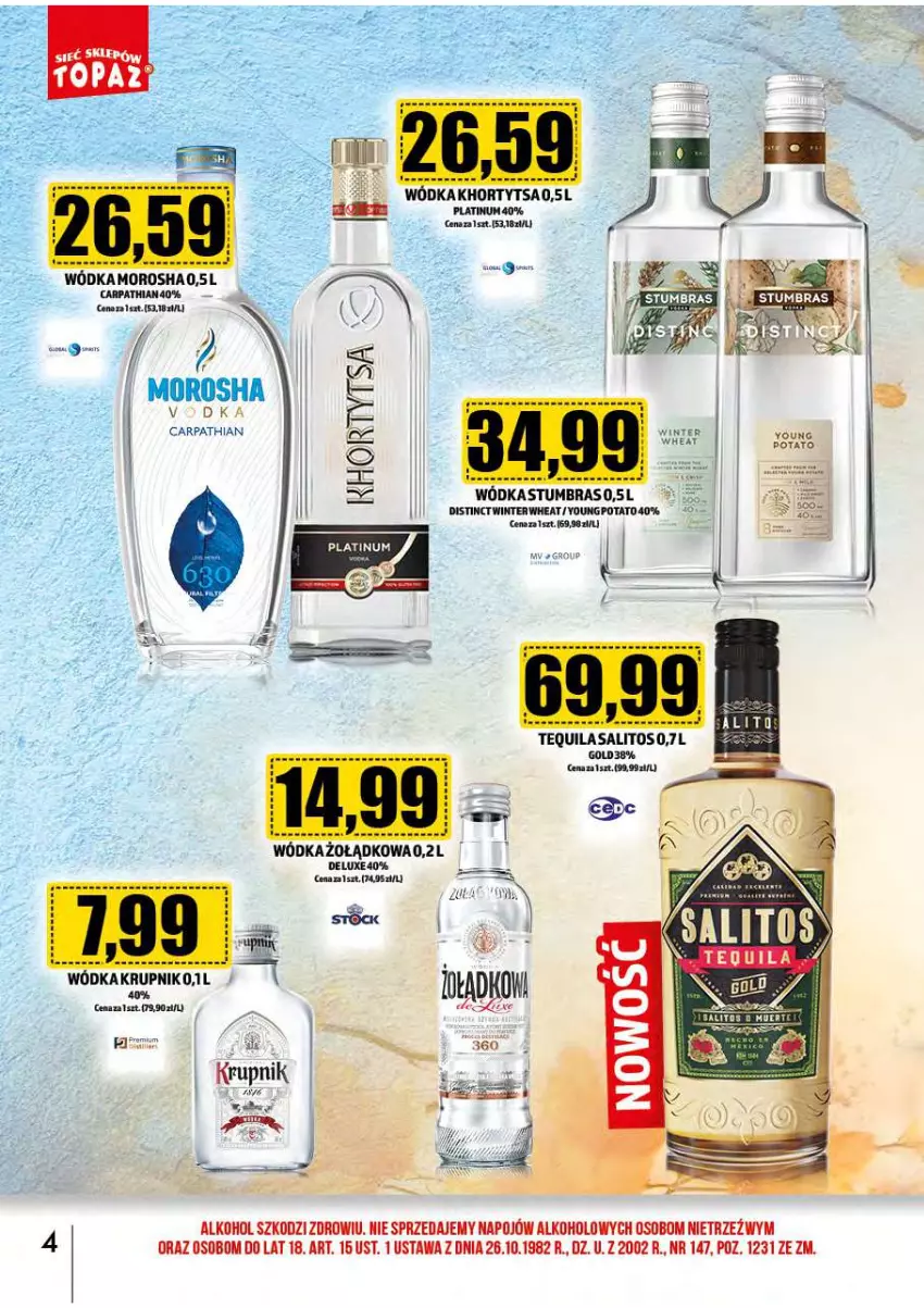 Gazetka promocyjna Topaz - Gazetka - ważna 01.10 do 31.10.2024 - strona 4 - produkty: Krupnik, Sos, Tequila, Wódka