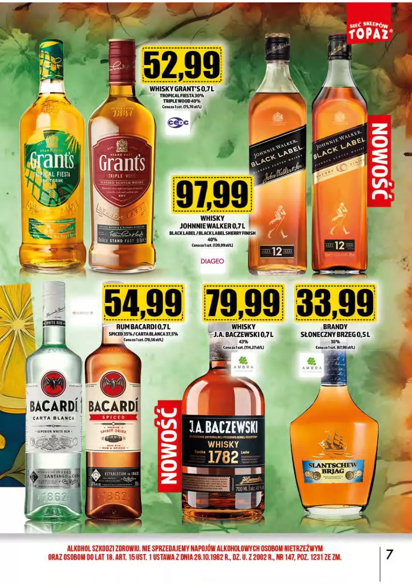 Gazetka promocyjna Topaz - Gazetka - ważna 01.10 do 31.10.2024 - strona 7 - produkty: Finish, Gra, Grant's, Johnnie Walker, Lack, Rum, Tropical, Whisky