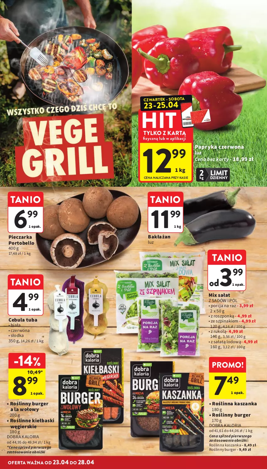 Gazetka promocyjna Intermarche - Gazetka promocyjna - ważna 23.04 do 28.04.2026 - strona 10 - produkty: Bell, Burger, Cebula, Kasza, Kaszanka, Papryka, Papryka czerwona, Piec, Pieczarka, Por, Portobello, Roślinne kiełbaski, Roślinny burger, Sałat, Szpinak