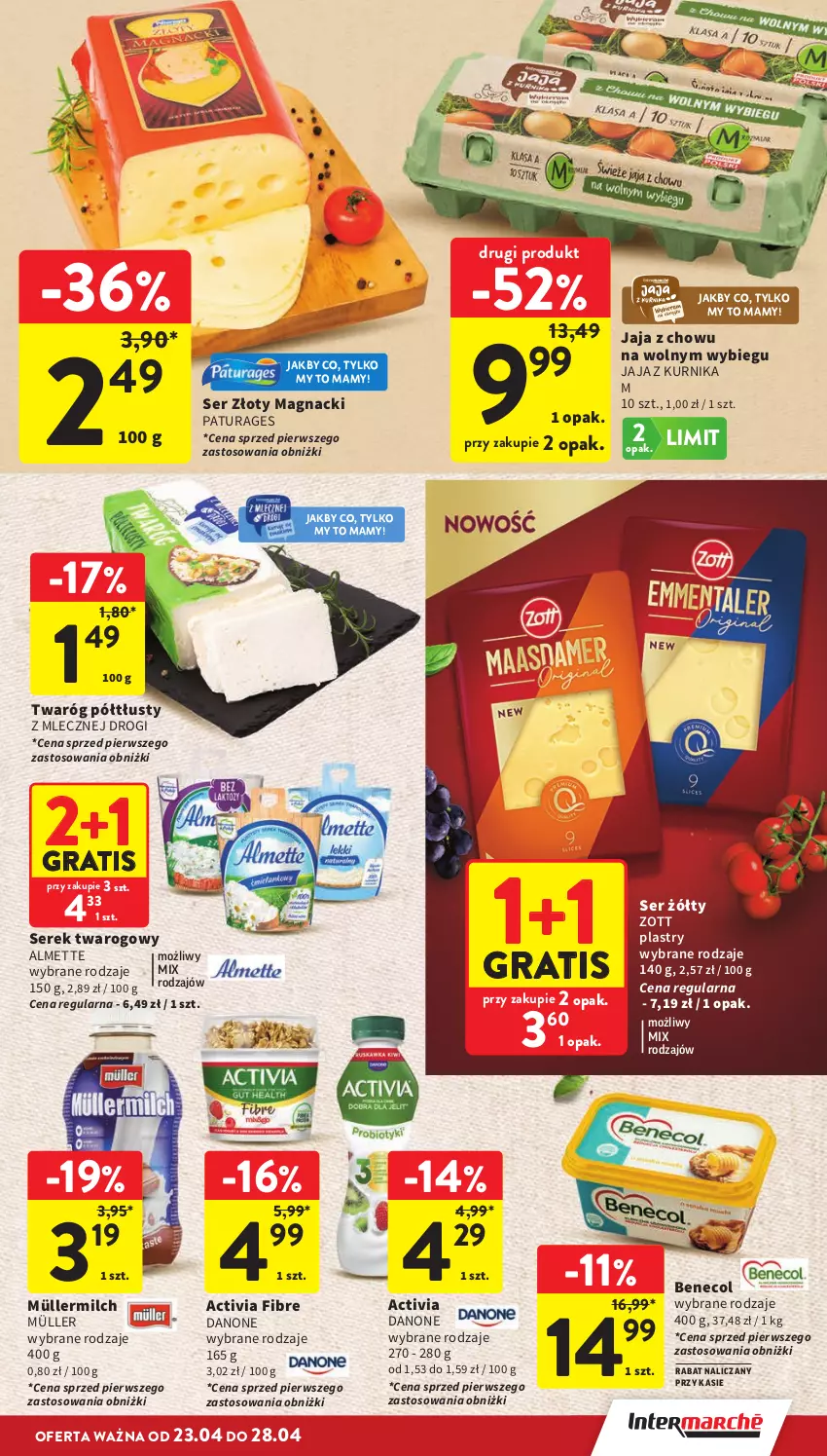 Gazetka promocyjna Intermarche - Gazetka promocyjna - ważna 23.04 do 28.04.2026 - strona 27 - produkty: Activia, Almette, Benecol, Danone, Gra, Jaja, Müller, Müllermilch, Ser, Serek, Serek twarogowy, Twaróg, Twaróg półtłusty, Zott