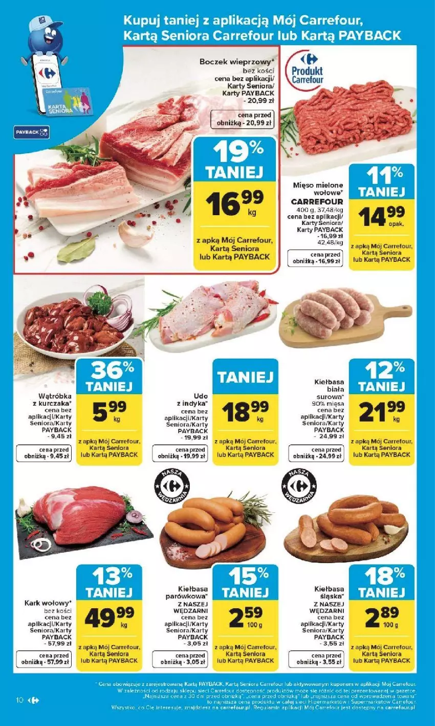 Gazetka promocyjna Carrefour - Gazetka Carrefour, Market od poniedziałku! - ważna 19.01 do 25.01.2026 - strona 12 - produkty: Boczek, Boczek wieprzowy, Kark wołowy, Kiełbasa, Kurczak, Mięso, Mięso mielone, Udo z kurczaka