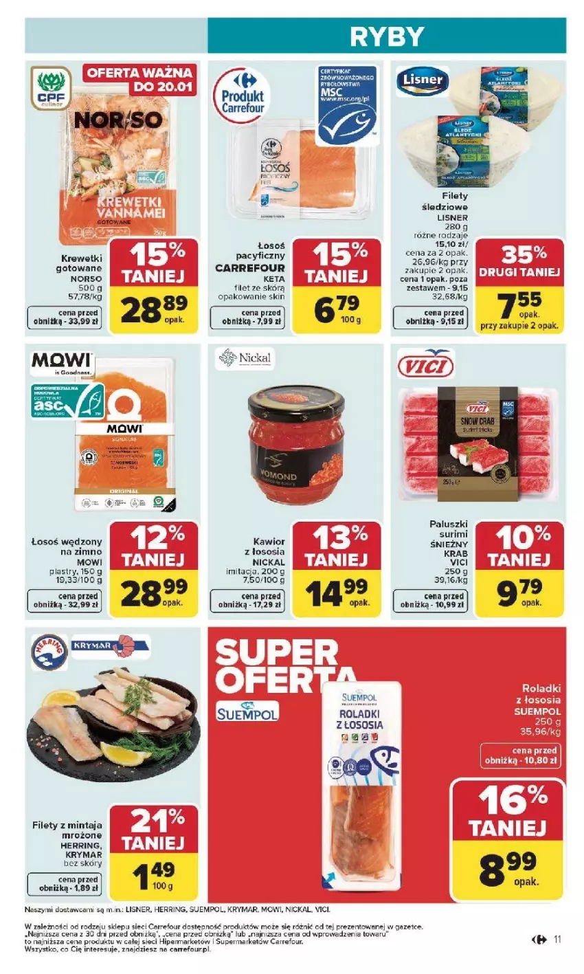 Gazetka promocyjna Carrefour - Gazetka Carrefour, Market od poniedziałku! - ważna 19.01 do 25.01.2026 - strona 13 - produkty: Fa, HP, Kawior, Krewetki, Lisner, Mintaj, Sos, Suempol, Surimi