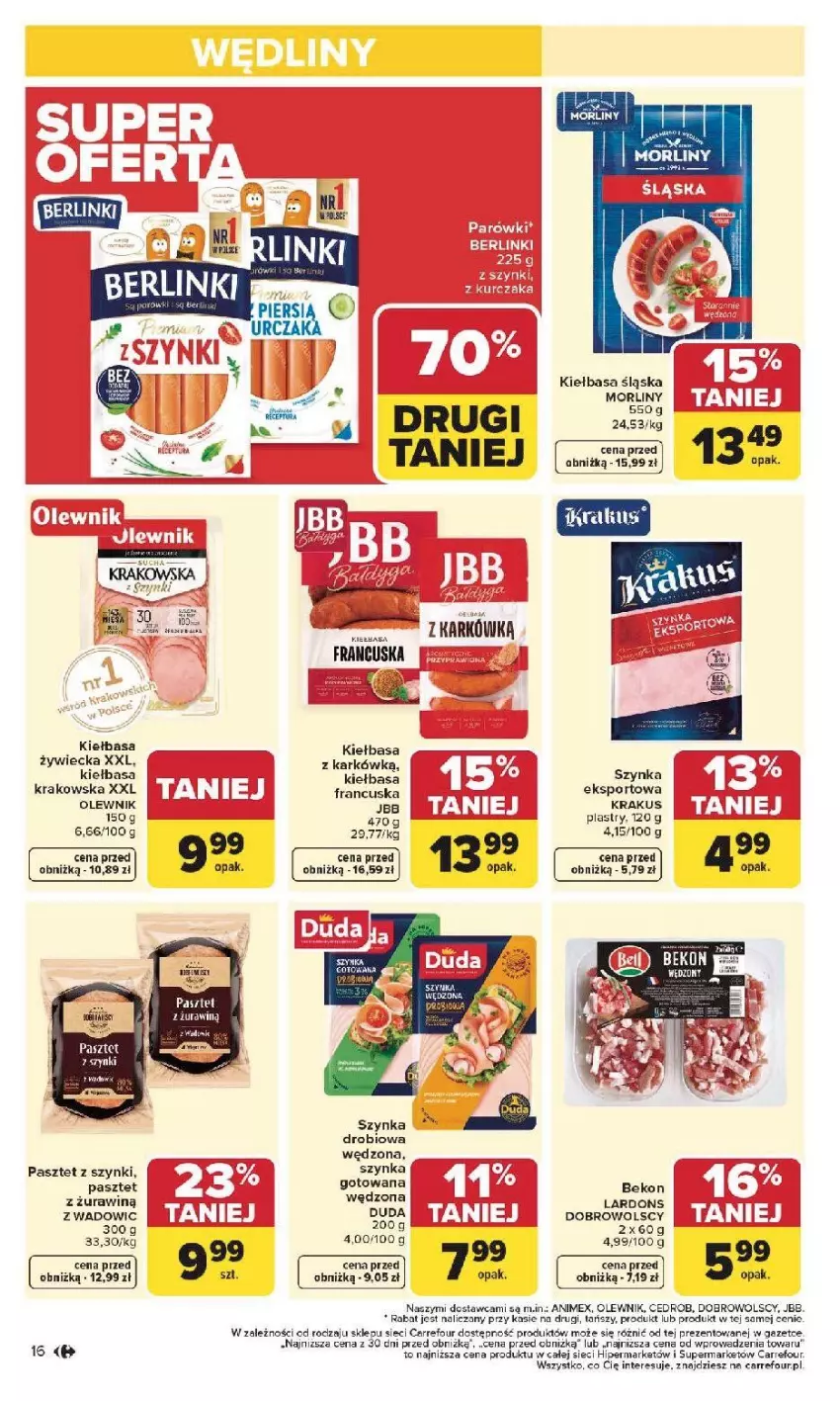 Gazetka promocyjna Carrefour - Gazetka Carrefour, Market od poniedziałku! - ważna 19.01 do 25.01.2026 - strona 18 - produkty: Beko, Duda, Kiełbasa, Kiełbasa krakowska, Kiełbasa śląska, Krakus, LG, Morliny, Olewnik, Pasztet, Piwa, Por, Sport, Szynka
