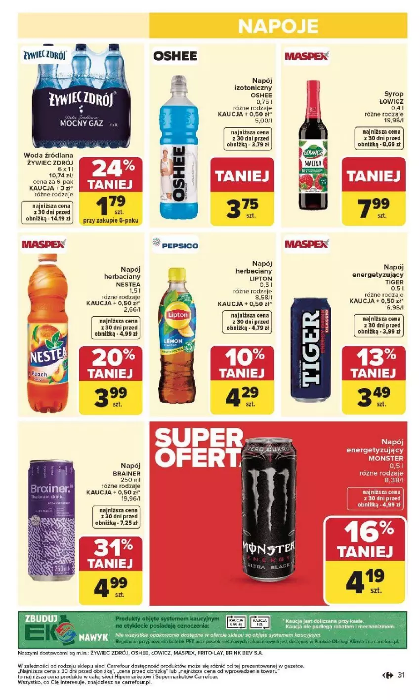 Gazetka promocyjna Carrefour - Gazetka Carrefour, Market od poniedziałku! - ważna 19.01 do 25.01.2026 - strona 33 - produkty: Fa, LANA, Lipton, Napój, Napój izotoniczny, Nestea, Oshee, Pepsi, Syrop, Woda