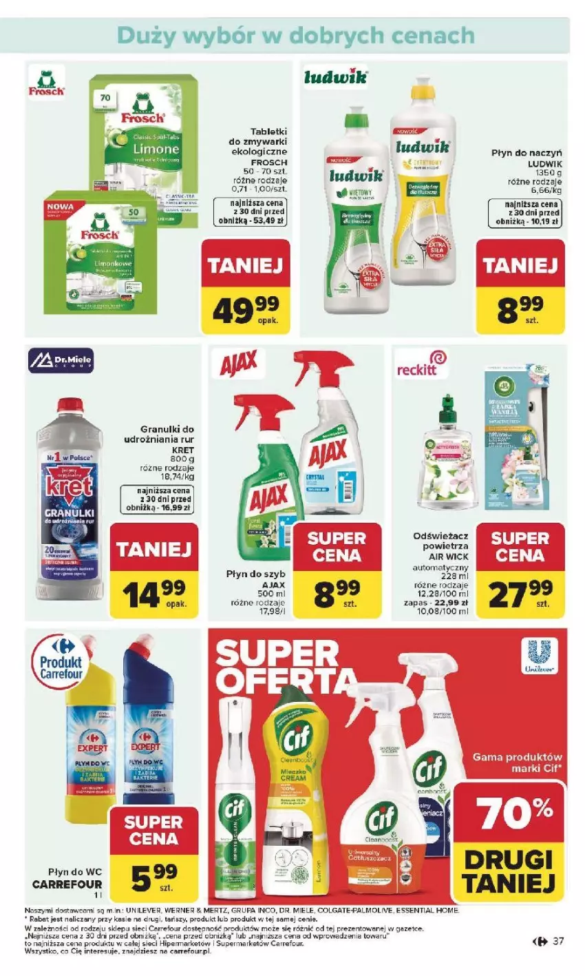 Gazetka promocyjna Carrefour - Gazetka Carrefour, Market od poniedziałku! - ważna 19.01 do 25.01.2026 - strona 39 - produkty: Cif, Colgate, Fa, Frosch, Gra, Koc, Kret, LG, Ludwik, Odświeżacz powietrza, Płyn do szyb, Płyn do wc, Tablet, Tefal, Zmywarki