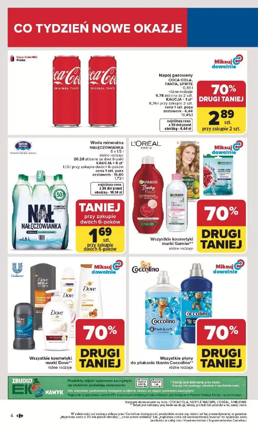 Gazetka promocyjna Carrefour - Gazetka Carrefour, Market od poniedziałku! - ważna 19.01 do 25.01.2026 - strona 6 - produkty: Coca-Cola, Coccolino, Dove, Fa, Fanta, Nałęczowianka, Napój, Napój gazowany, Sprite, Woda, Woda mineralna