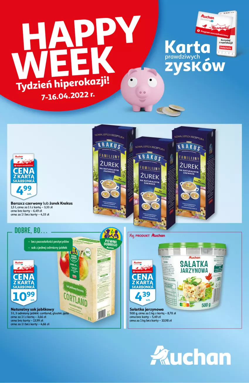 Gazetka promocyjna Auchan - Skarbonka #14 - ważna 07.04 do 16.04.2022 - strona 1 - produkty: Gala, Krakus, Sałat, Sałatka, Sok, Sok jabłkowy
