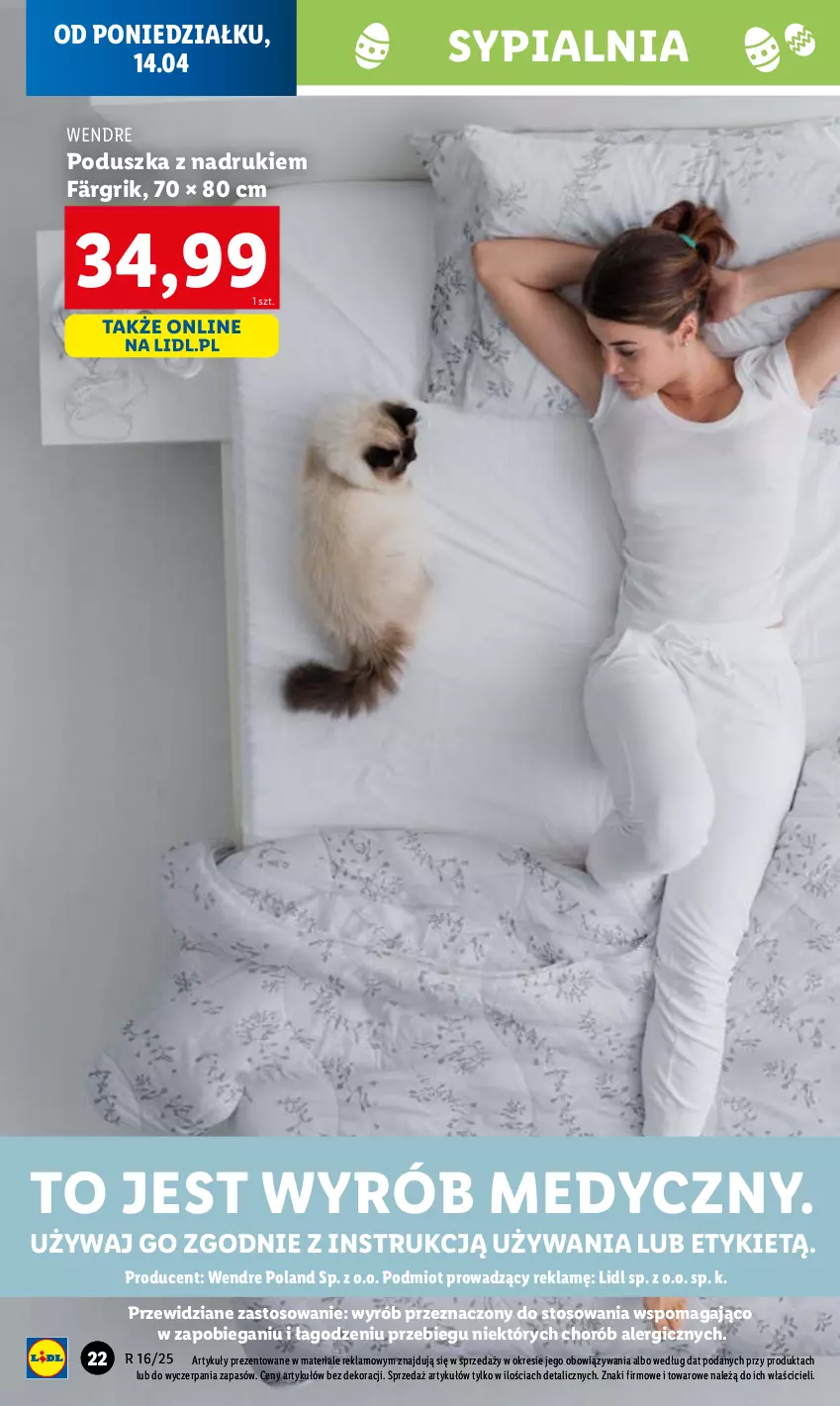 Gazetka promocyjna Lidl - GAZETKA - ważna 07.04 do 20.04.2025 - strona 22 - produkty: Poduszka, Sypialnia