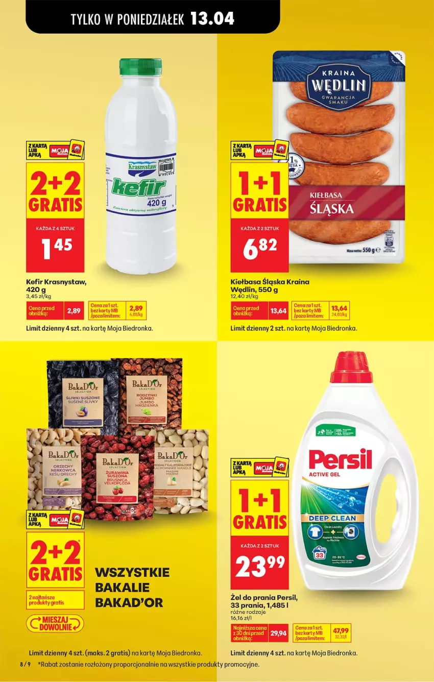 Gazetka promocyjna Biedronka - Od Poniedziałku - ważna 13.04 do 18.04.2026 - strona 12 - produkty: Fa, Gra, Kefir, Kiełbasa, Kiełbasa śląska, Persil, Por, Rodzynki