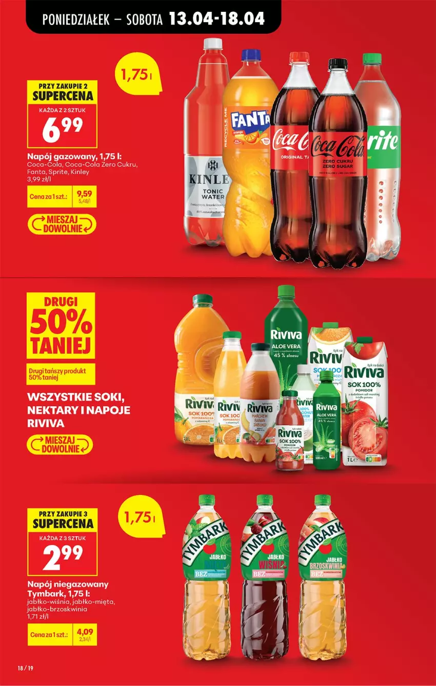 Gazetka promocyjna Biedronka - Od Poniedziałku - ważna 13.04 do 18.04.2026 - strona 22 - produkty: Coca-Cola, Fa, Fanta, Mięta, Napój, Napój gazowany, Napój niegazowany, Napoje, Nektar, Sok, Sprite, Tymbark