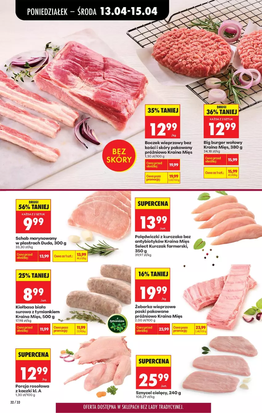 Gazetka promocyjna Biedronka - Od Poniedziałku - ważna 13.04 do 18.04.2026 - strona 38 - produkty: Boczek, Boczek wieprzowy, Burger, Duda, Fa, Kiełbasa, Kiełbasa biała, Kurczak, Polędwiczki z kurczaka, Por