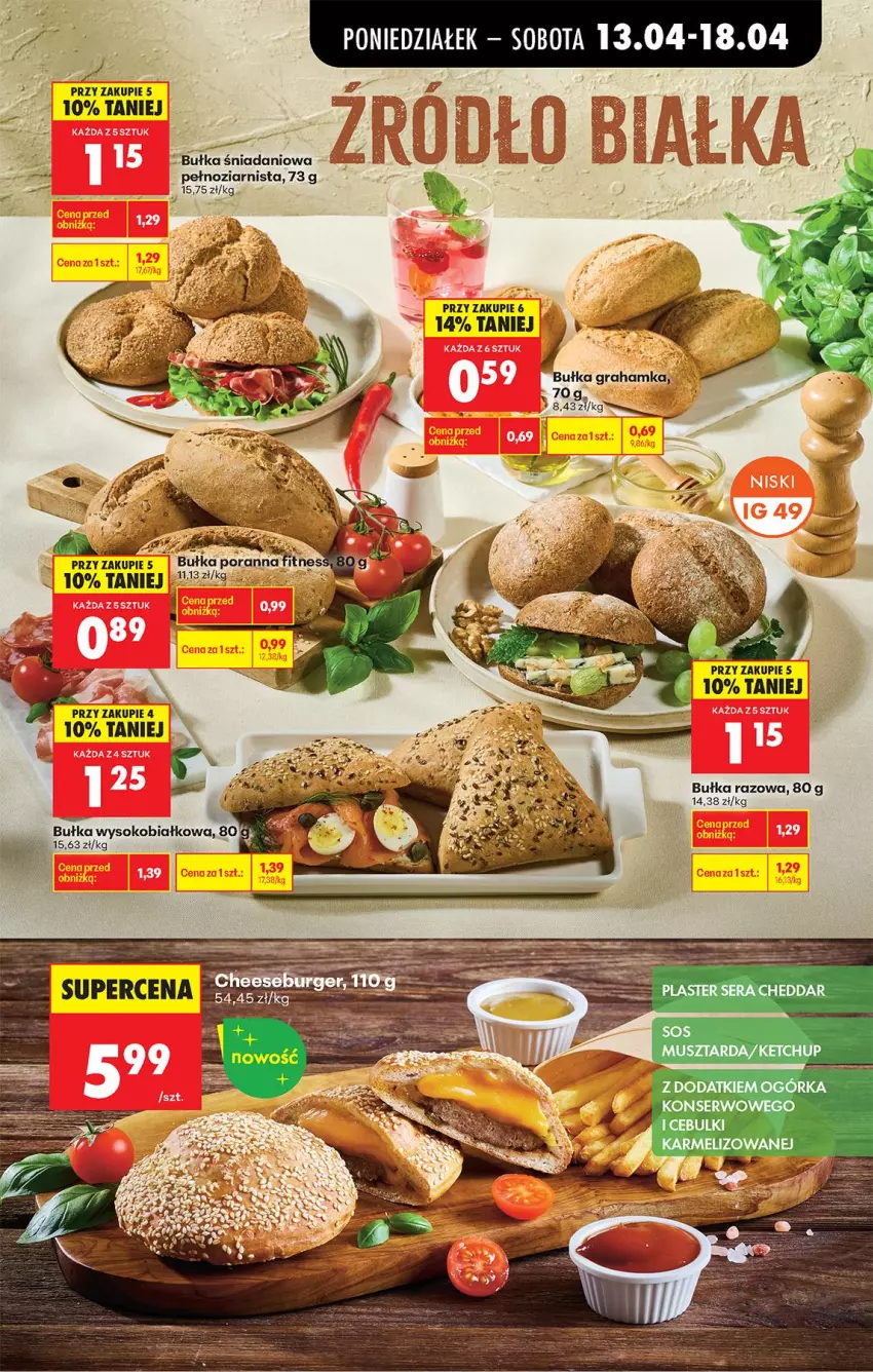 Gazetka promocyjna Biedronka - Od Poniedziałku - ważna 13.04 do 18.04.2026 - strona 45 - produkty: Bułka, Bułka grahamka, Danio, Gra, Ketchup, Mus, Musztarda, Por, Ser, Sok