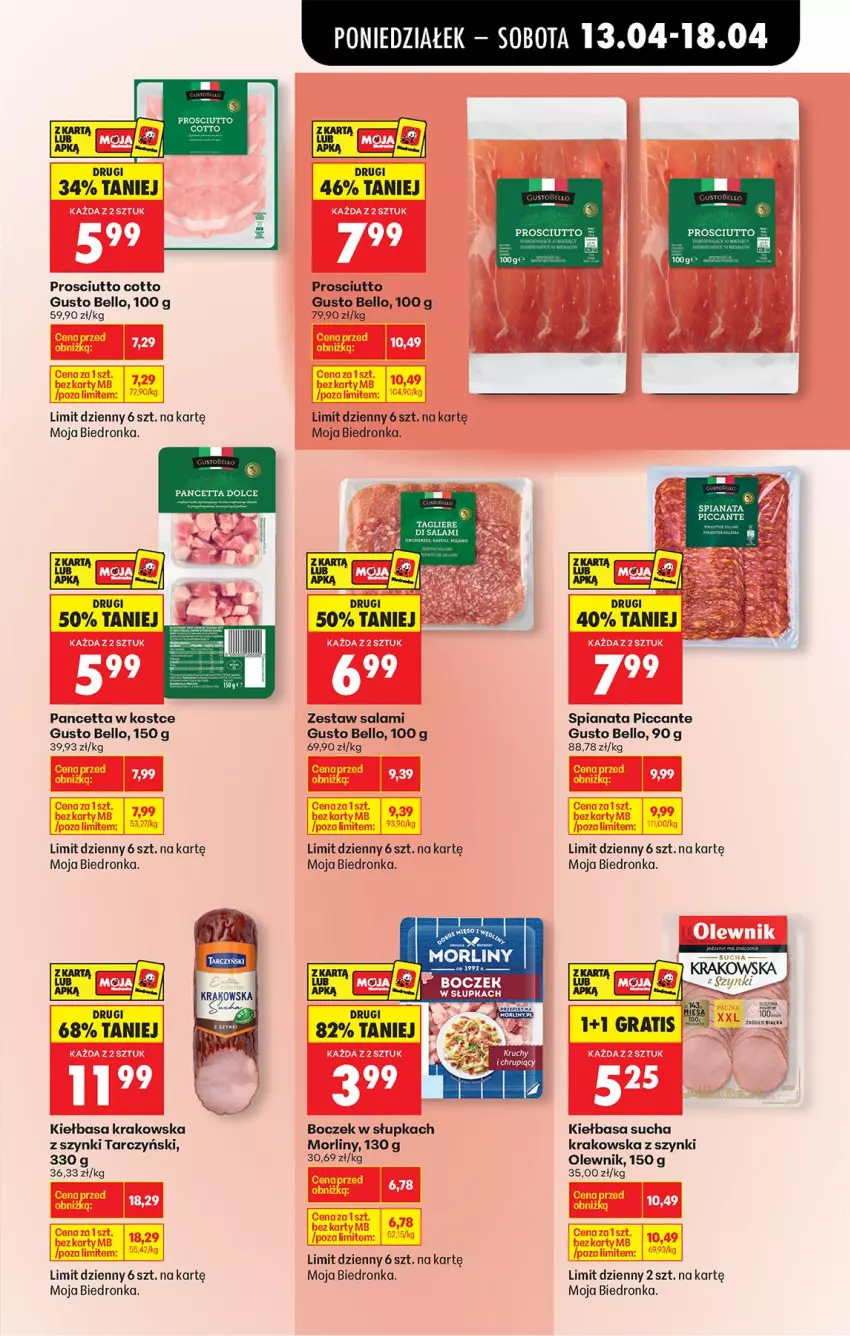 Gazetka promocyjna Biedronka - Od Poniedziałku - ważna 13.04 do 18.04.2026 - strona 49 - produkty: Bell, Boczek, Gra, Kiełbasa, Kiełbasa krakowska, LG, Morliny, Olewnik, Prosciutto, Salami, Tarczyński
