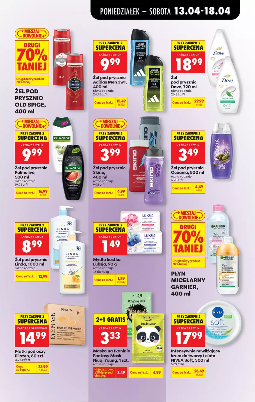 Gazetka promocyjna Biedronka - Od Poniedziałku - ważna 13.04 do 18.04.2026 - strona 69 - produkty: Adidas, Dove, Fa, Fanta, Garnier, Gra, HP, Krem do twarzy, Luksja, Maska, Mydło, Niuqi, Nivea, Old Spice, Palmolive, Panda, Ser