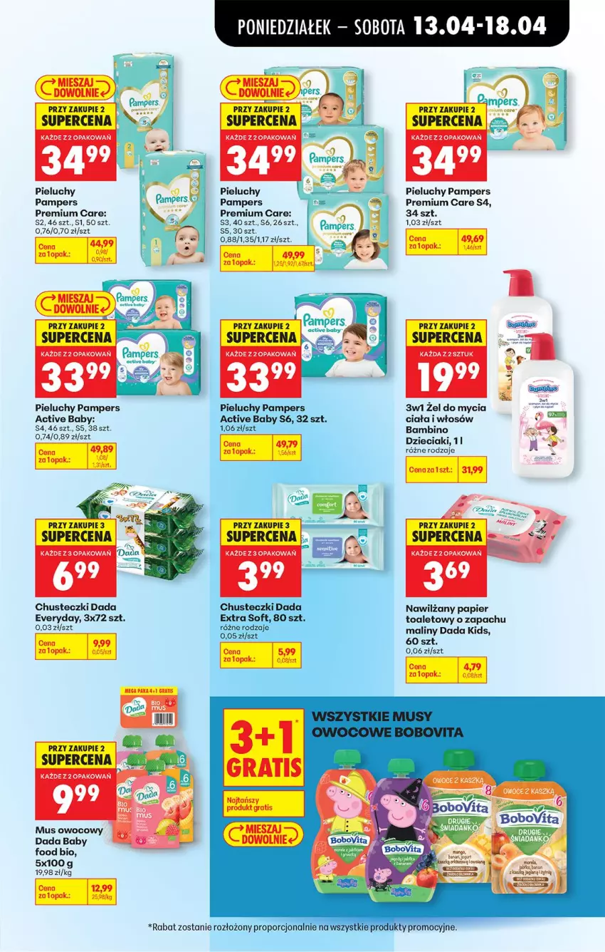 Gazetka promocyjna Biedronka - Od Poniedziałku - ważna 13.04 do 18.04.2026 - strona 73 - produkty: BoboVita, Chusteczki, Dada, Dzieci, Maliny, Mus, Nawilżany papier, Pampers, Papier, Papier toaletowy, Pieluchy, Por