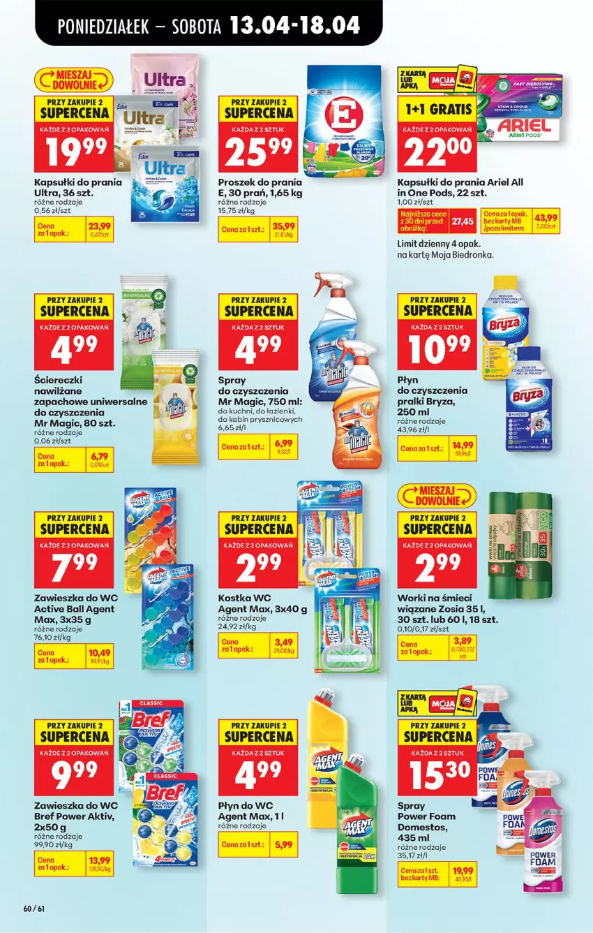 Gazetka promocyjna Biedronka - Od Poniedziałku - ważna 13.04 do 18.04.2026 - strona 74 - produkty: Ariel, Bref, Bryza, Domestos, Kapsułki do prania, Płyn do wc, Pralki, Proszek do prania, Spray do czyszczenia, Zawieszka do wc