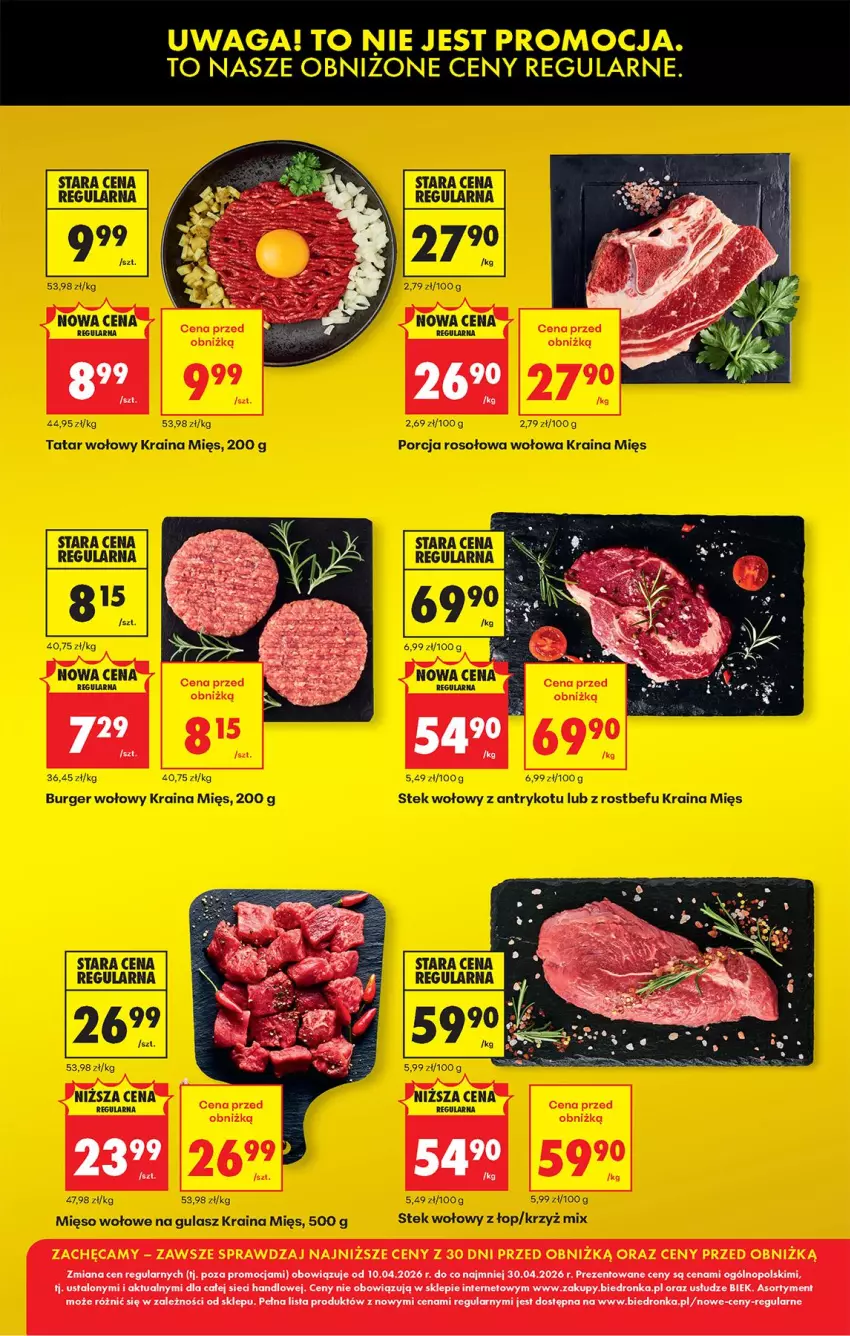 Gazetka promocyjna Biedronka - Od Poniedziałku - ważna 13.04 do 18.04.2026 - strona 9 - produkty: Burger, Fa, Mięso, Mięso wołowe, O nas, Rostbef, Stek, Stek wołowy, Tatar wołowy, Waga